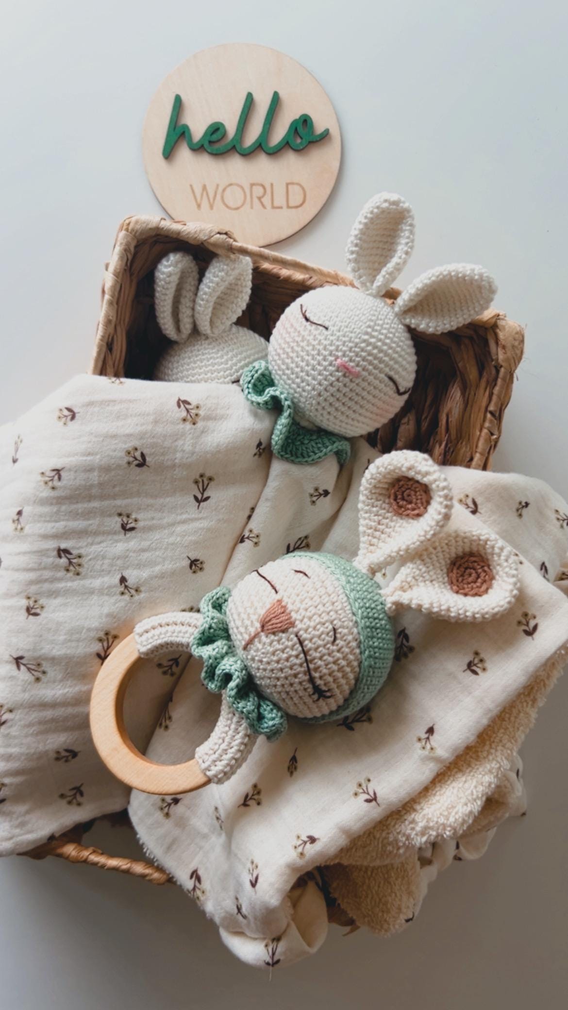 Gift for Newborn, Heirloom Crochet Lovey Security Blanket in Bunny, Bunny Lovey