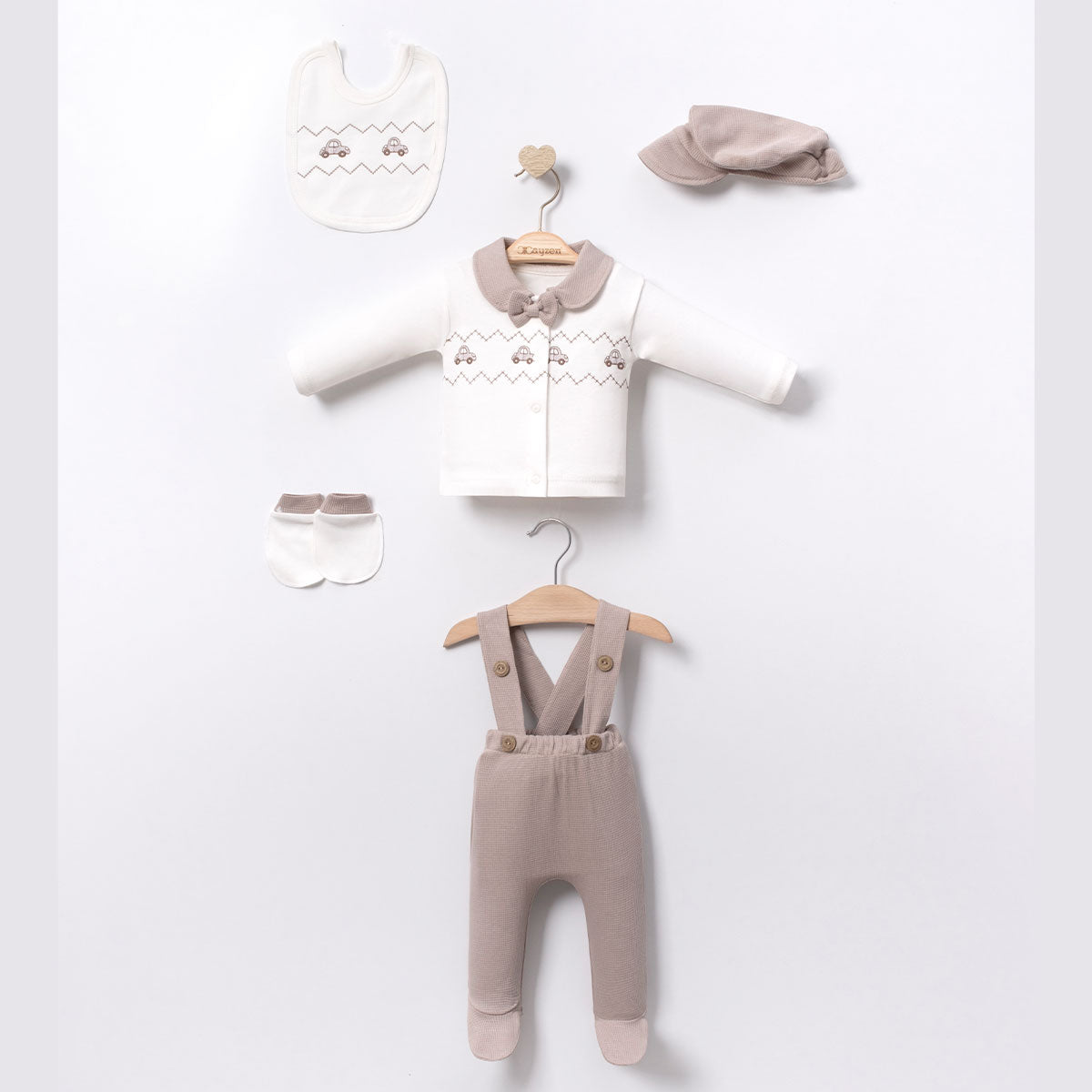 0-3 M/Newborn Cotton Suspender Outfit Set – Classic Car Embroidery