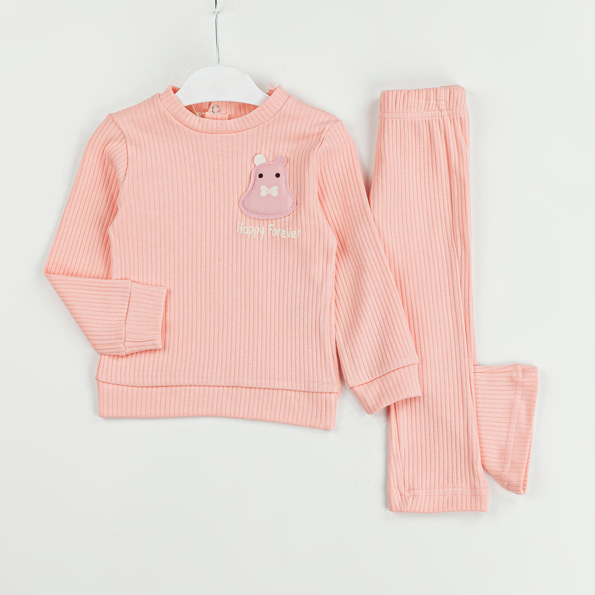 2-Piece Ribbed Baby Set with Flare Pants & Hippo Patch