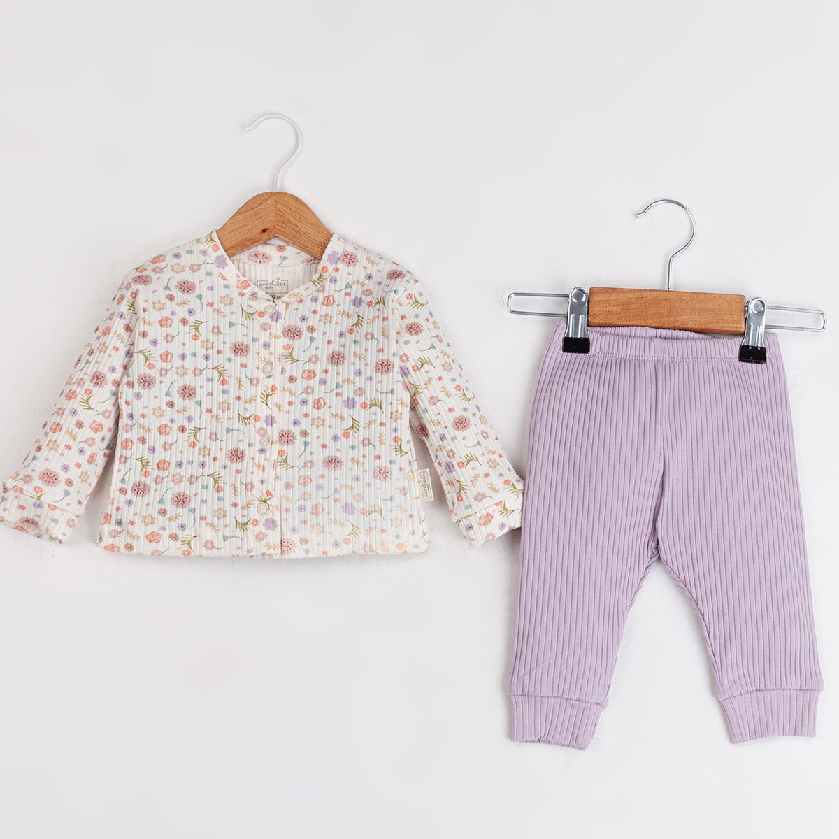 Floral Ribbed Top & Lilac Leggings Set | 2-Piece Baby Outfit