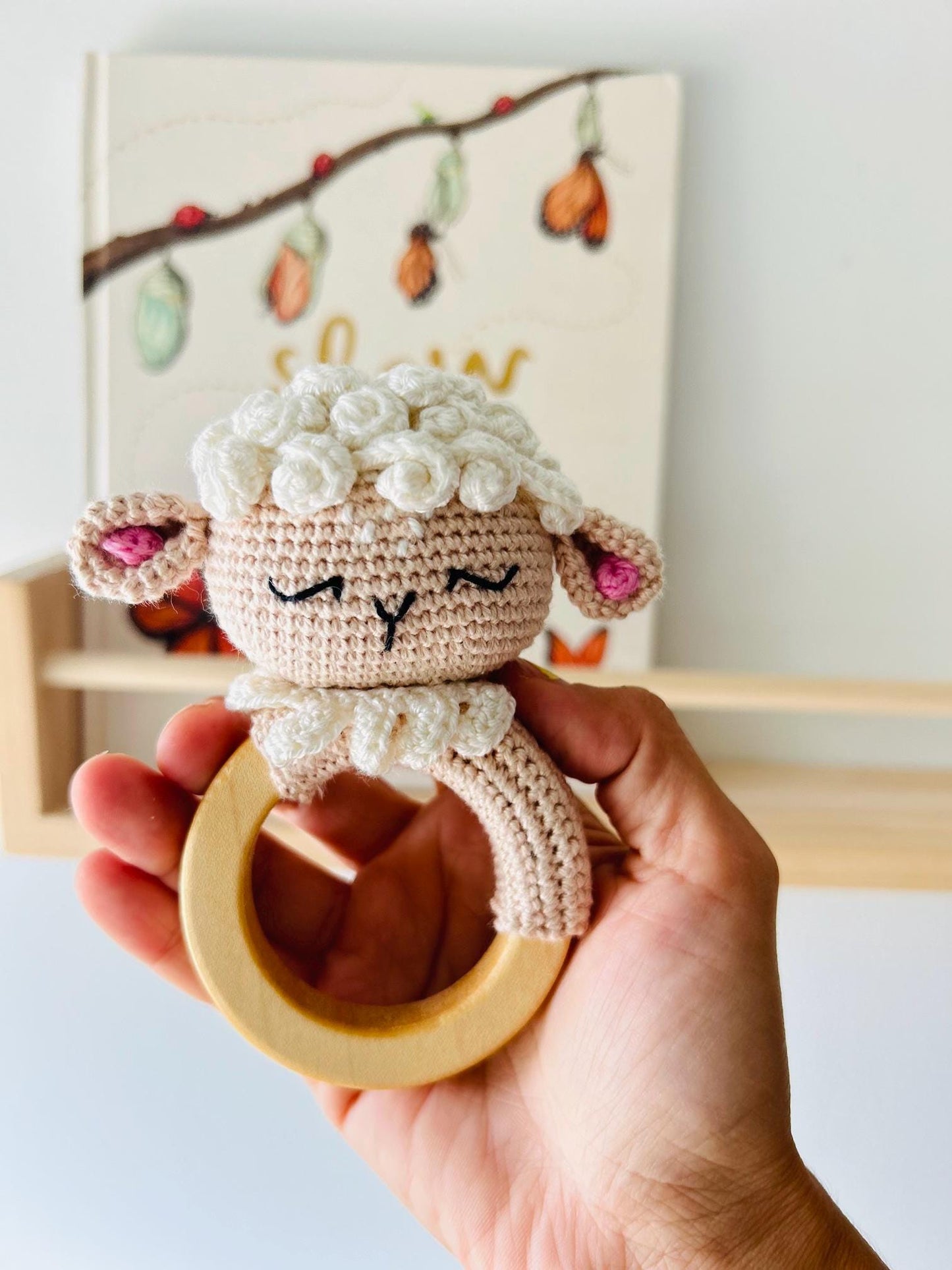 Crochet Lamb Rattle – Organic Cotton Baby Toy