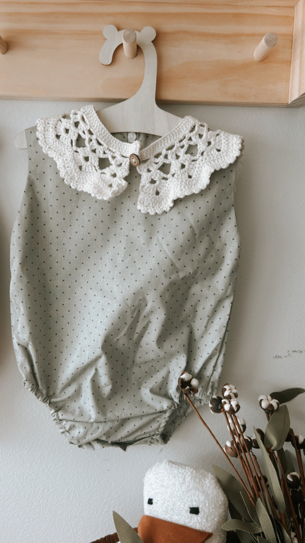 Vintage Baby Romper with Knit Collar