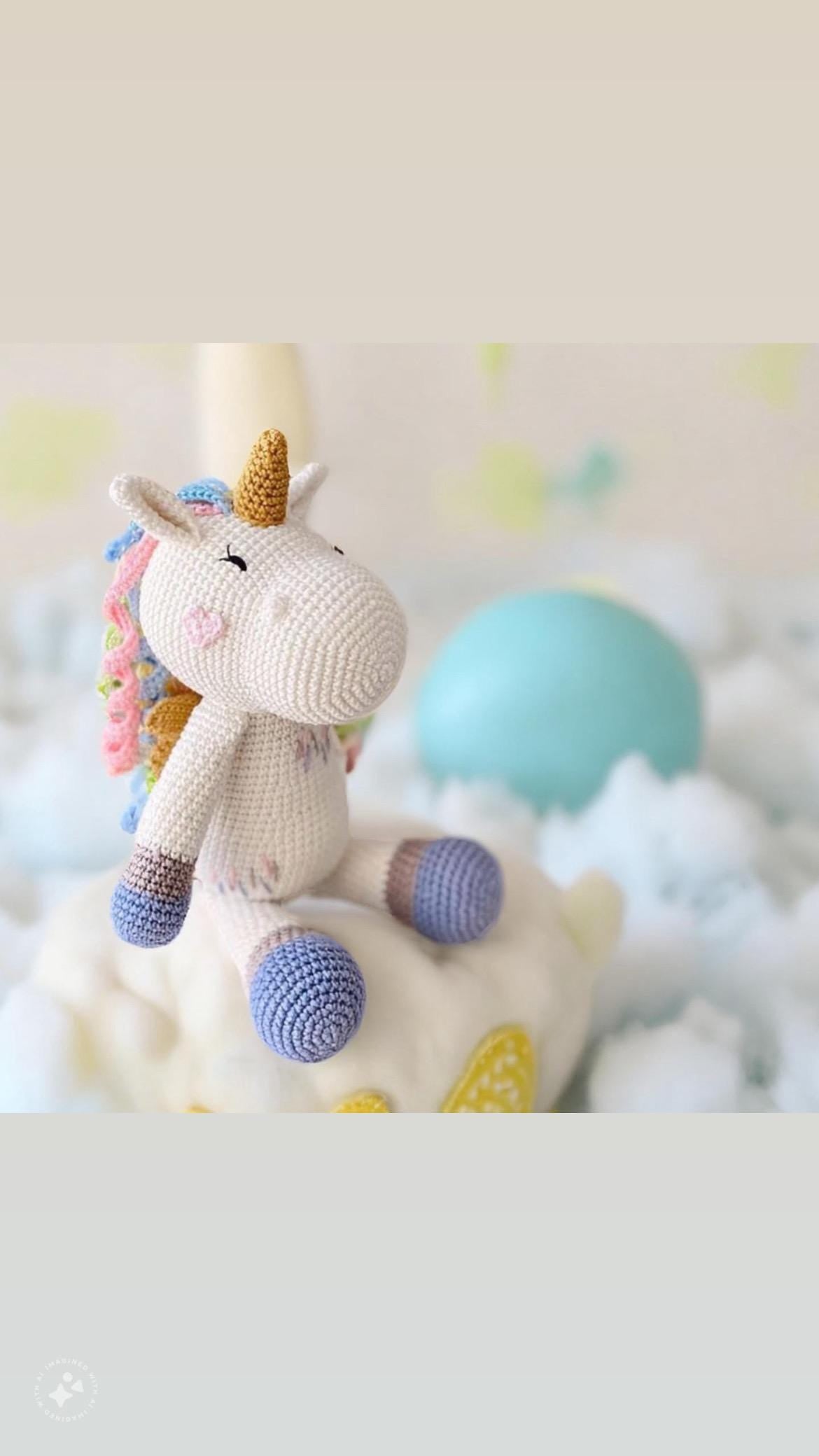Unicorn Baby Doll, Amigurumi Unicorn Doll, Crochet Baby Toy, Organic Toy for kids