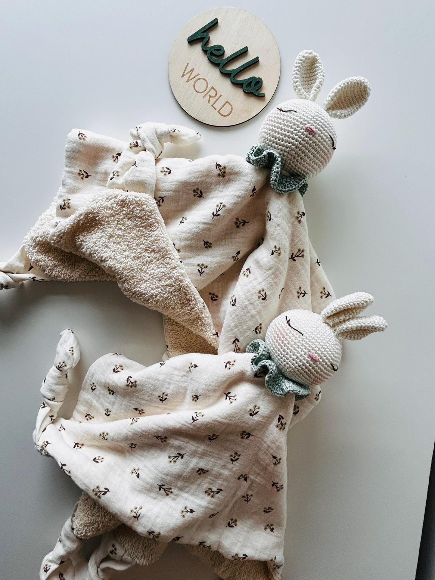 Gift for Newborn, Heirloom Crochet Lovey Security Blanket in Bunny, Bunny Lovey