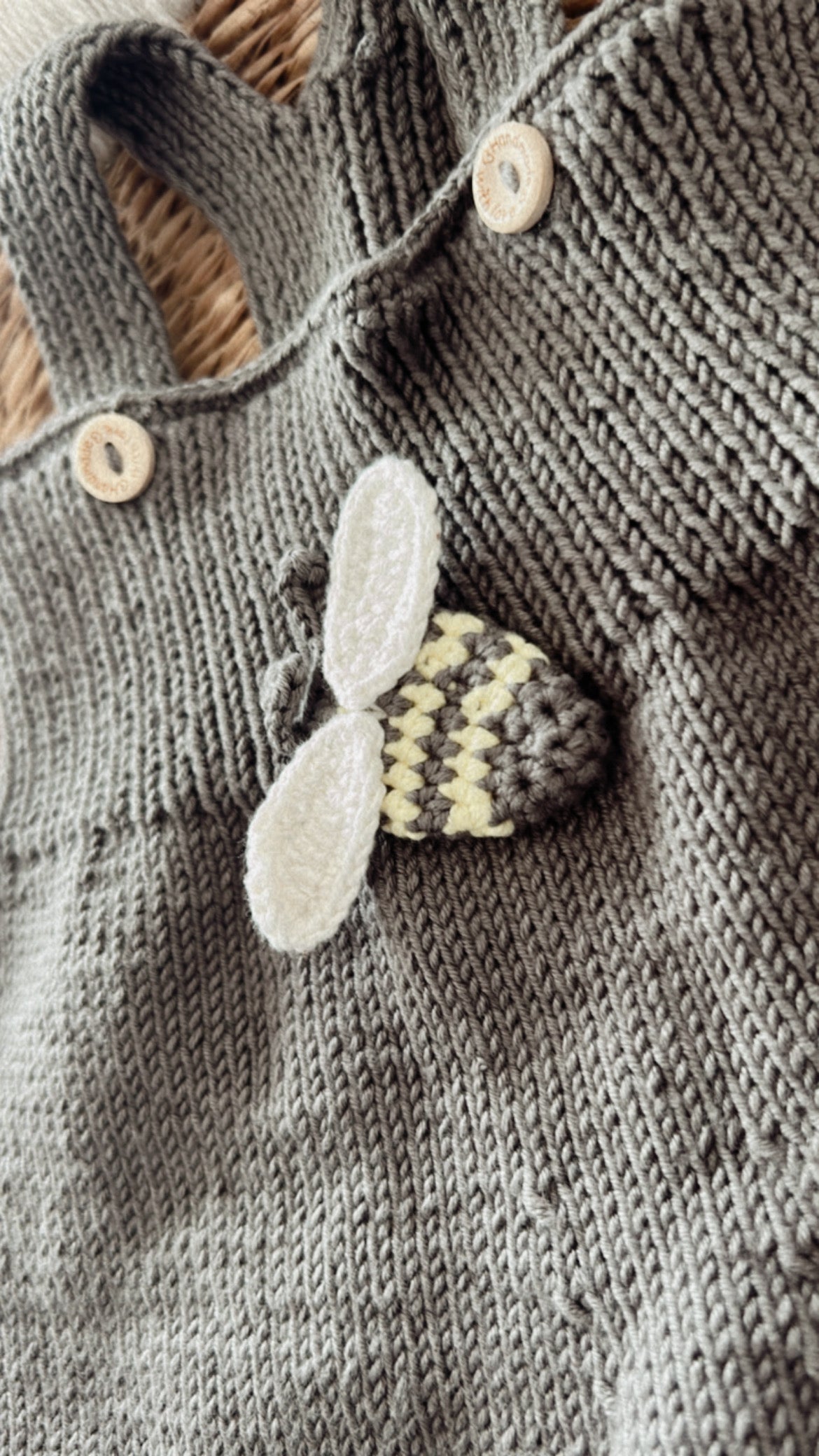 Handmade Bee Designed Dark Grey Baby Outfit