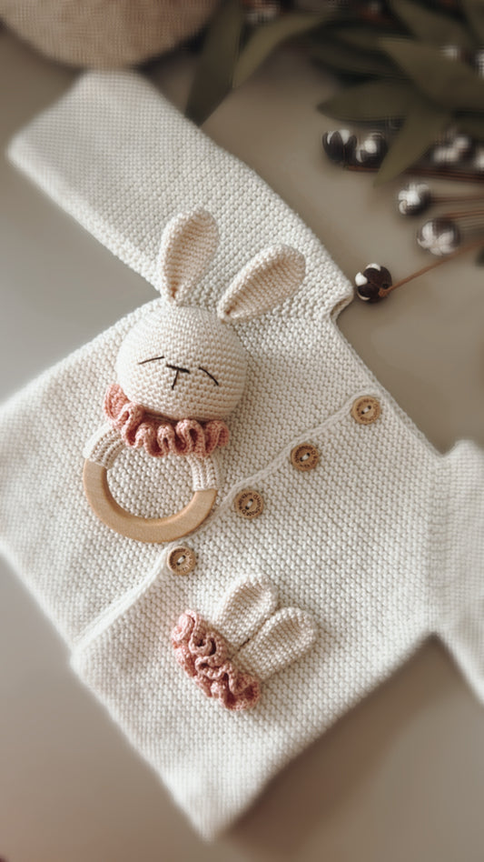 Easter Bunny Knit Cardigan and Rattle Set