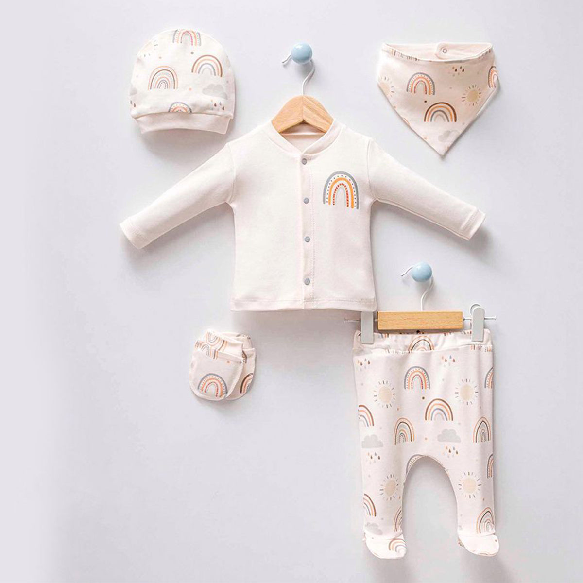 0-3 M Rainbow Baby Layette Set – 5-Piece Organic Cotton Newborn Outfit