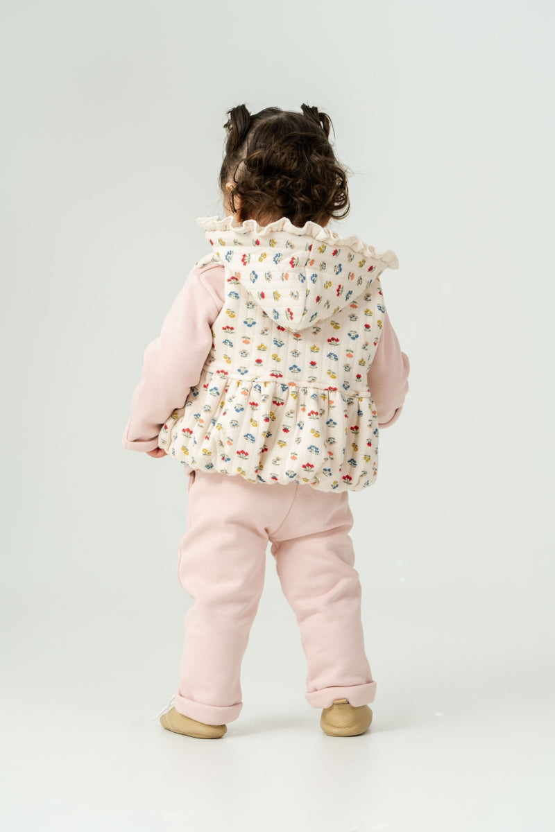 SAGE-Baby Flower Pattern Vest Set | Top, Padded Vest & Pants (3-Piece)