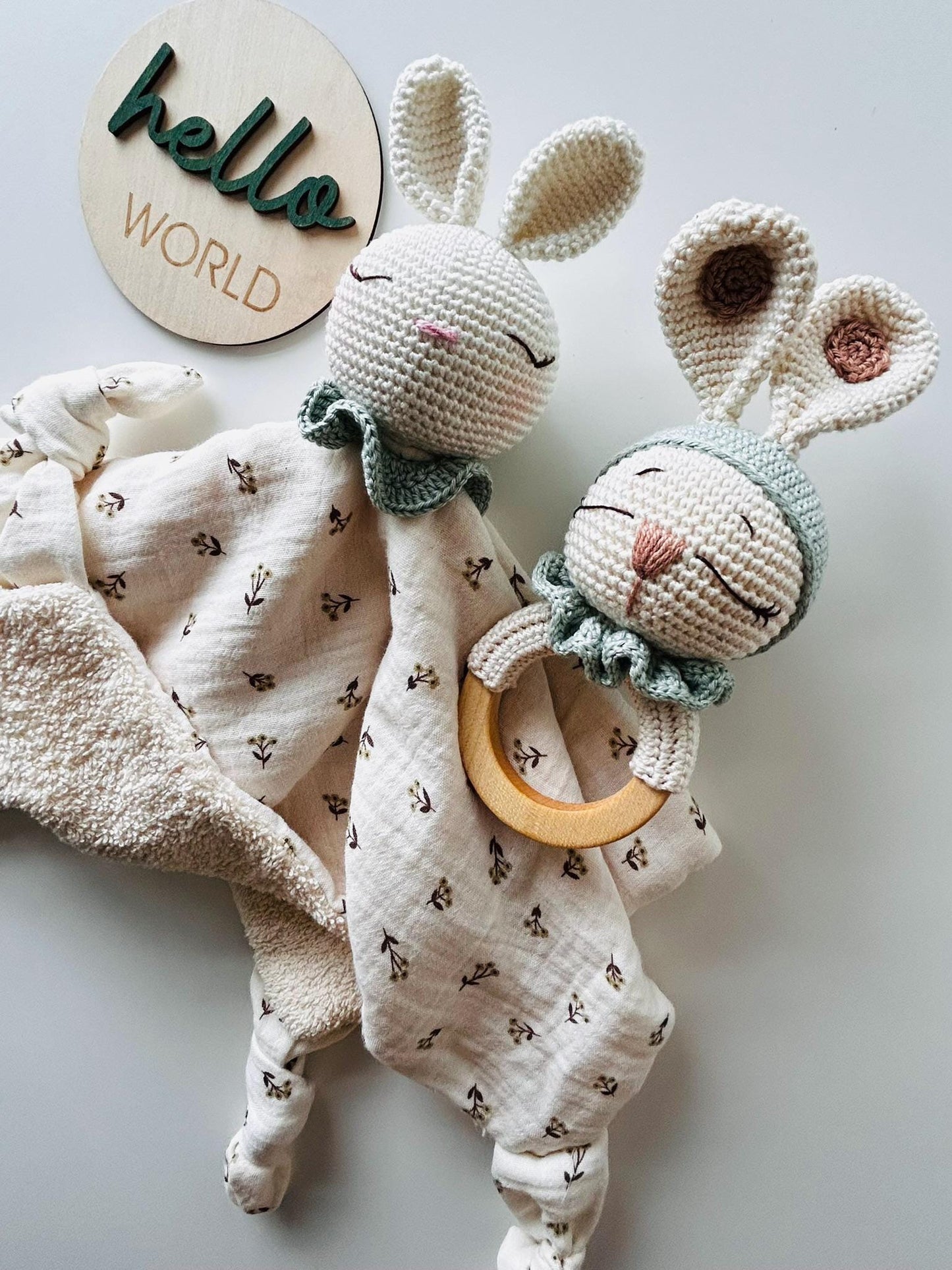 Gift for Newborn, Heirloom Crochet Lovey Security Blanket in Bunny, Bunny Lovey