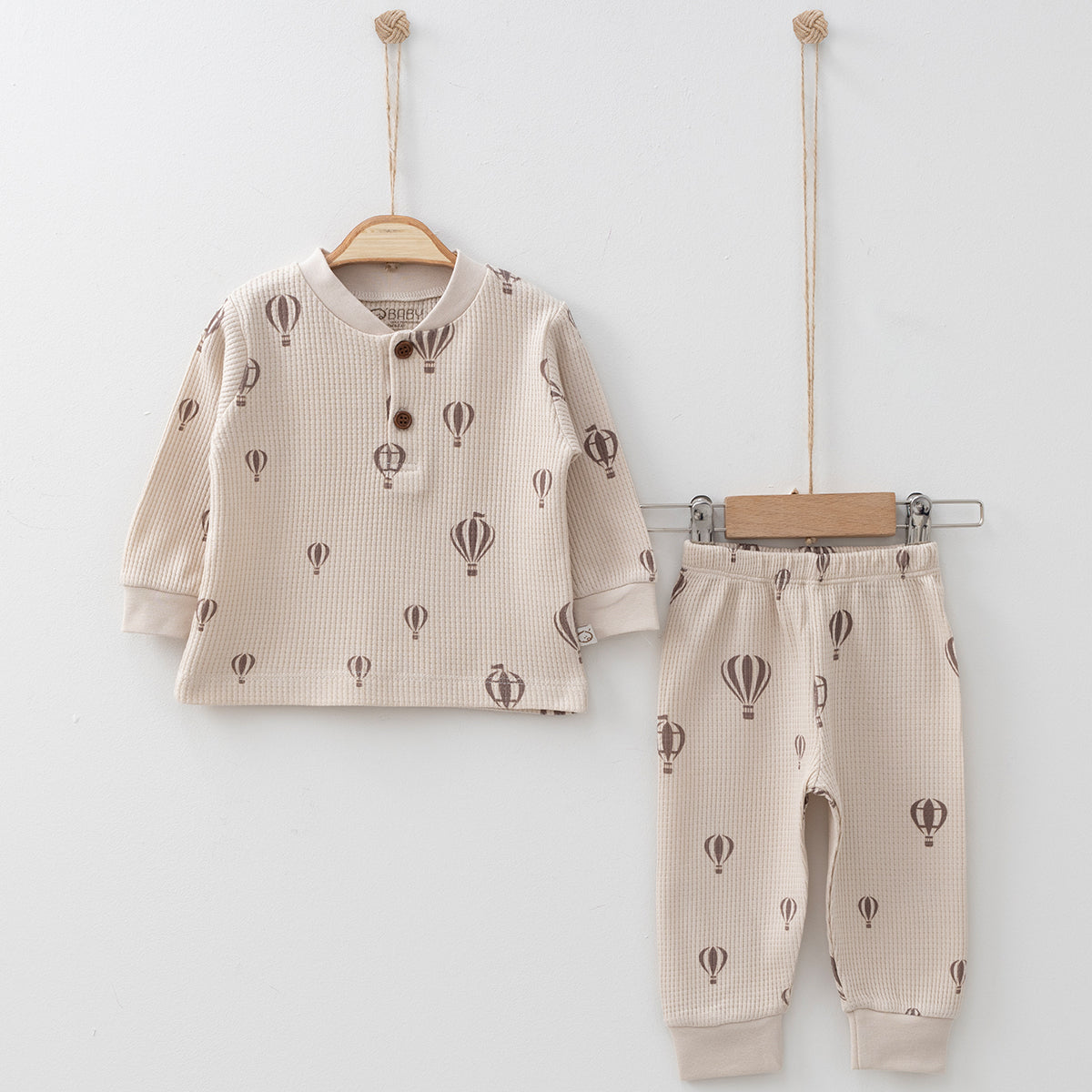 2-Piece Baby Balloon Print Waffle Cotton Set