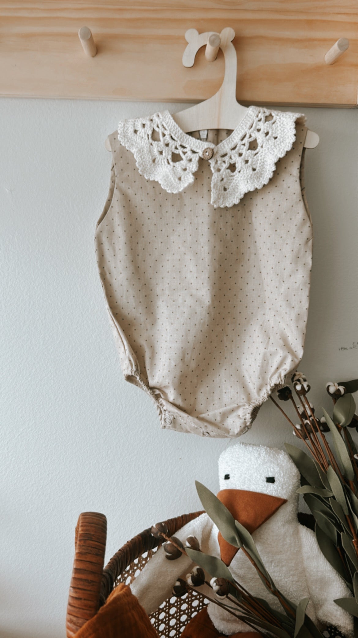 Vintage Baby Romper with Knit Collar