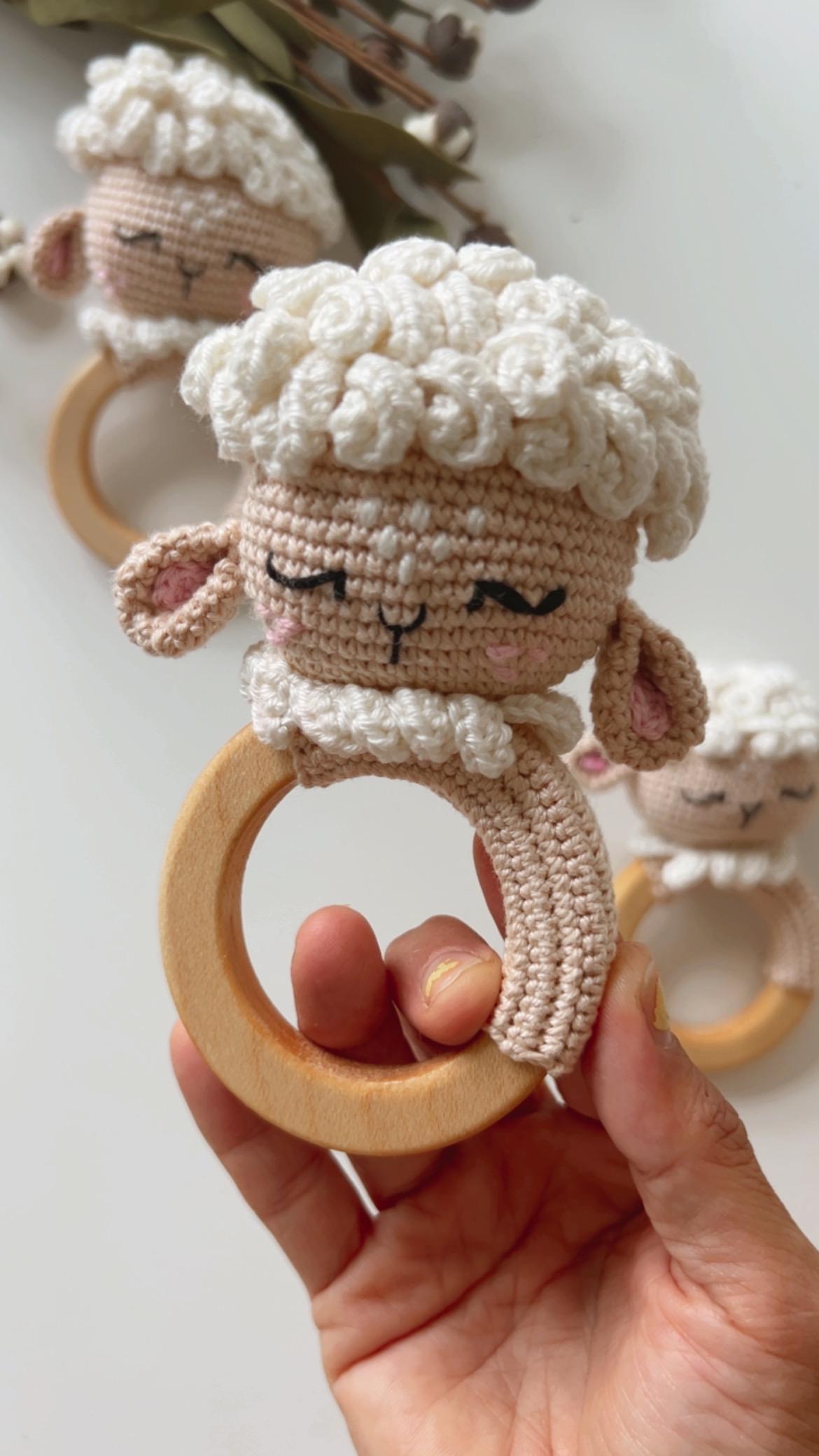 Crochet Lamb Rattle – Organic Cotton Baby Toy