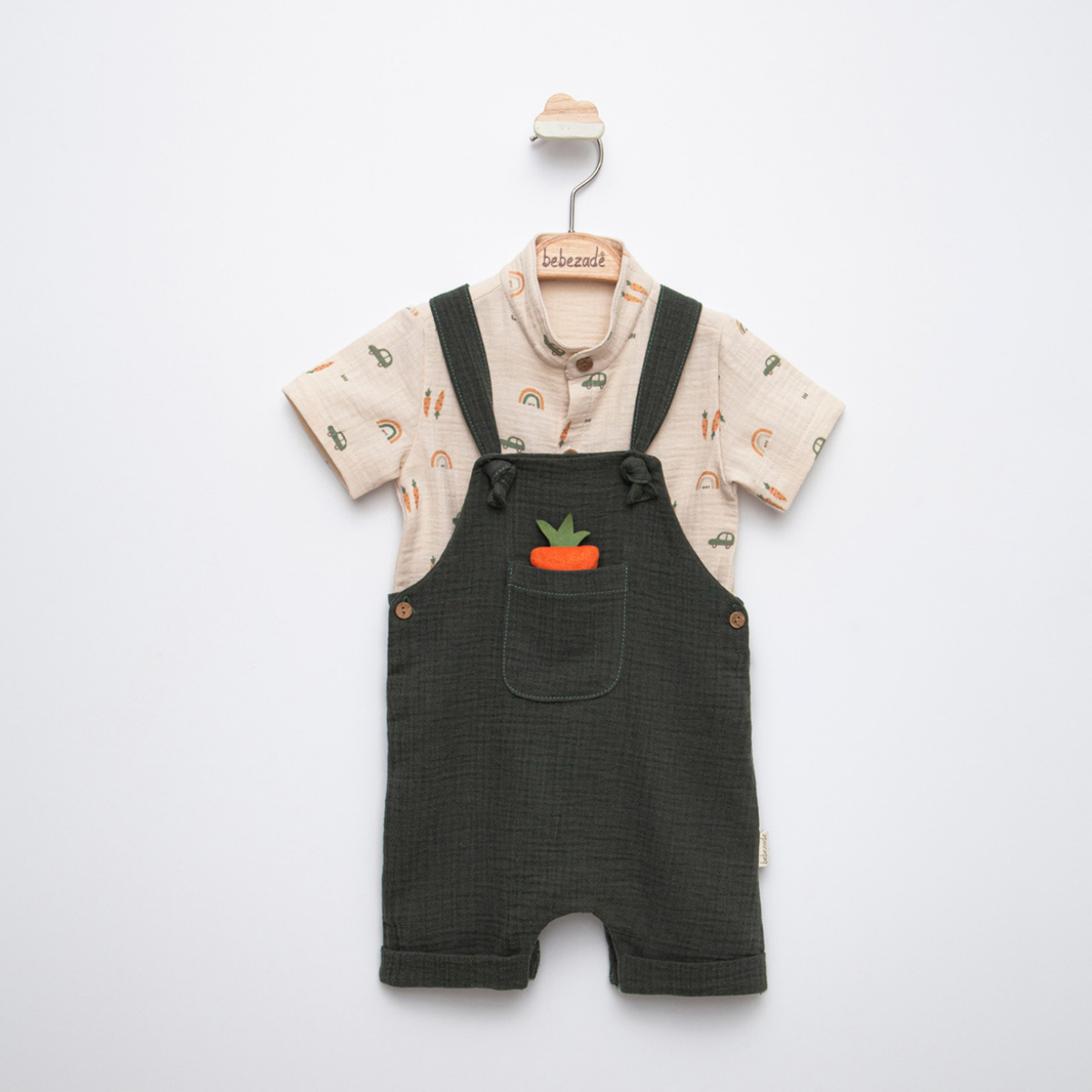 Baby Easter Outfit Set | Rainbow Print Top & Dungaree Shorts (2-Piece)