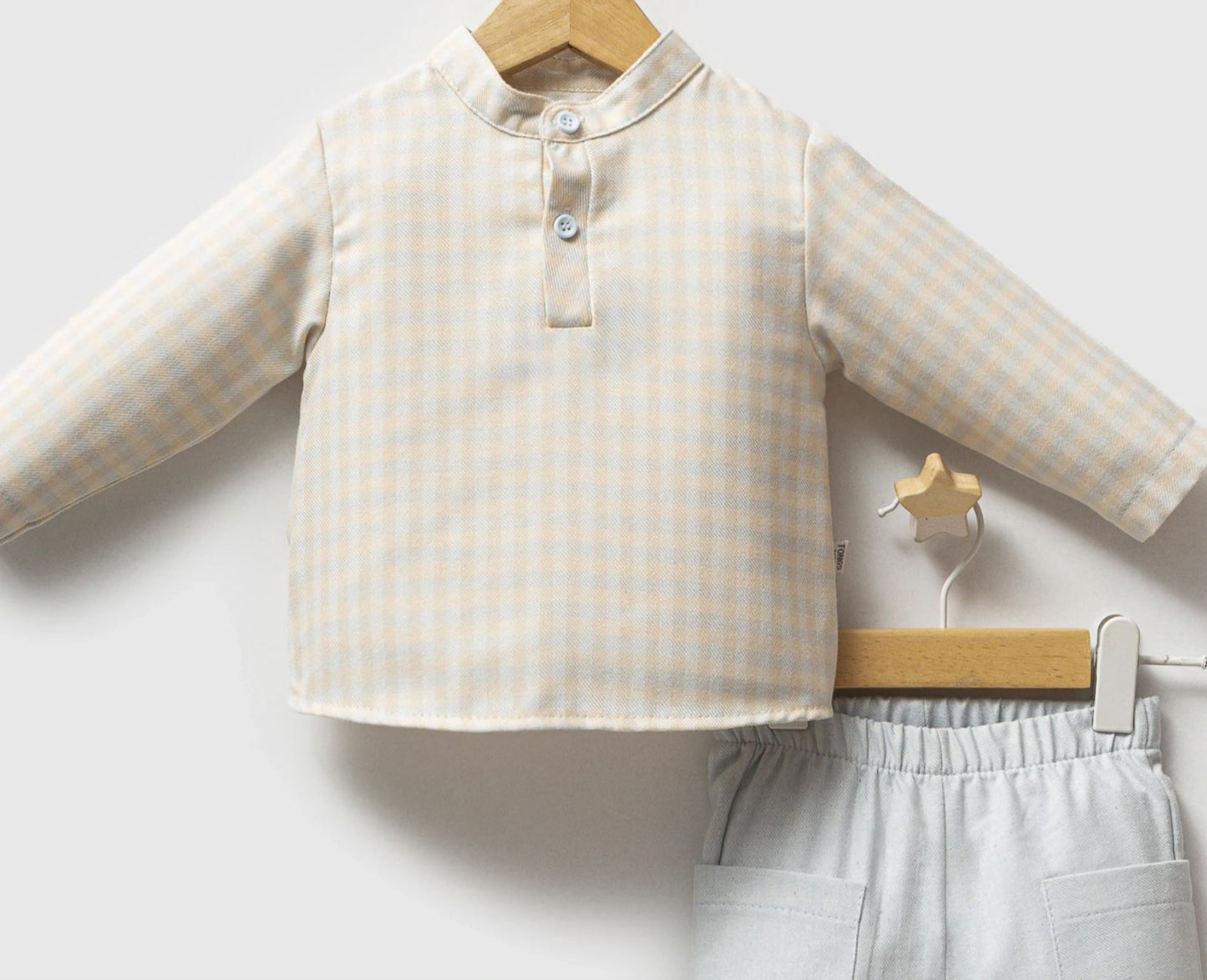 Baby Boy 2-Piece Gingham Set β Beige & Sky Blue