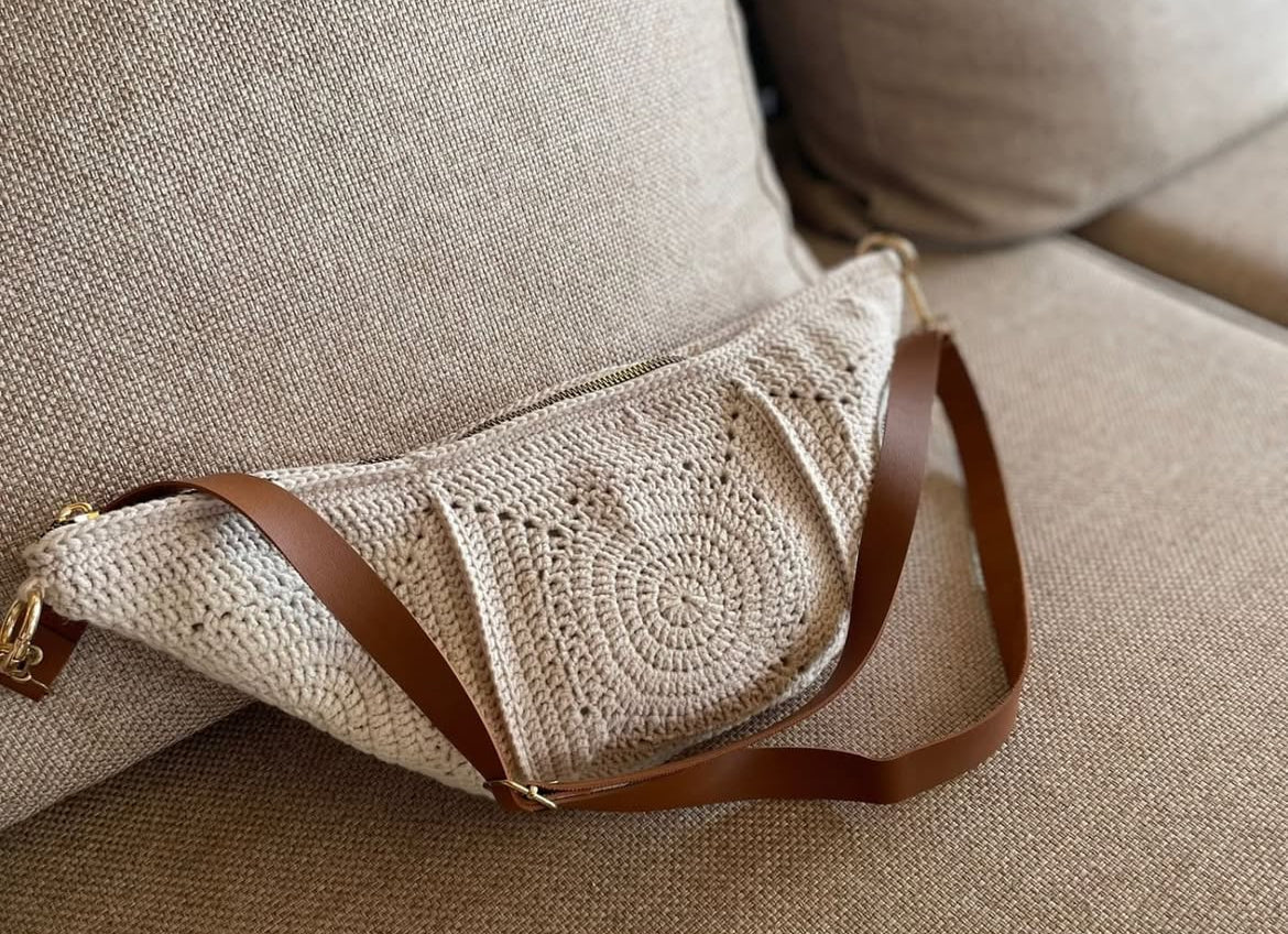 Handmade Crochet Crossbody Bag – Boho Chic with Leather Strap- Unique Gift for Mom