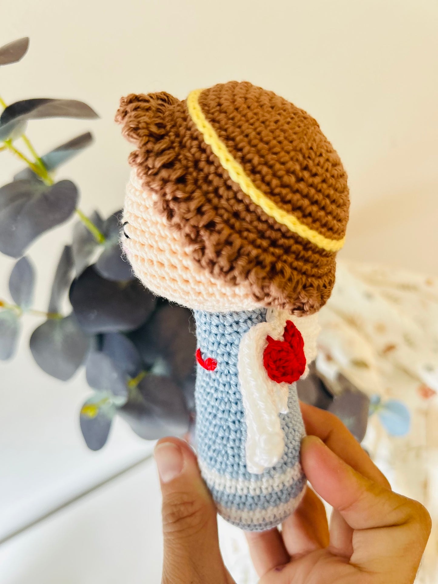 Handmade Crochet Angel Rattle – Organic Cotton Soft Baby Toy