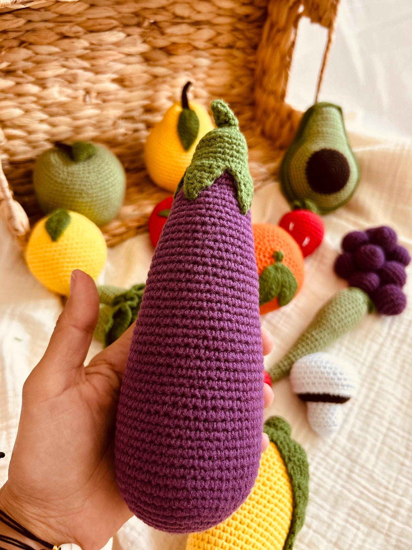 Crochet Pretend Foods, Crochet Fruits and Vegetables, 18 Pieced Handmade Food