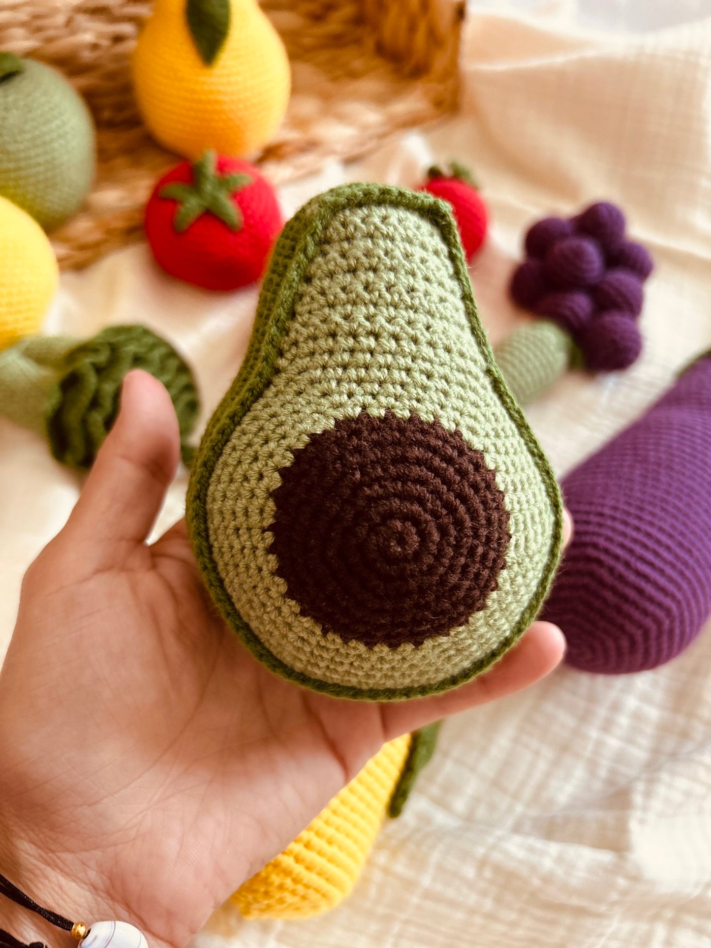 Crochet Pretend Foods, Crochet Fruits and Vegetables, 18 Pieced Handmade Food