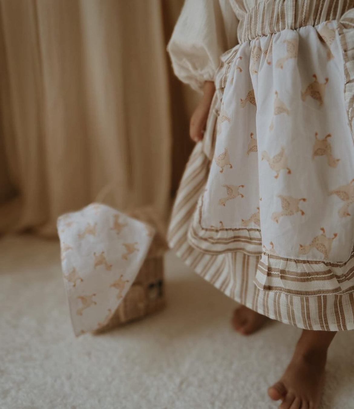 Farmhouse Style Skirt for Girls (Ages 2–6) – Rustic Chicken and Goose Print Apron Skirt