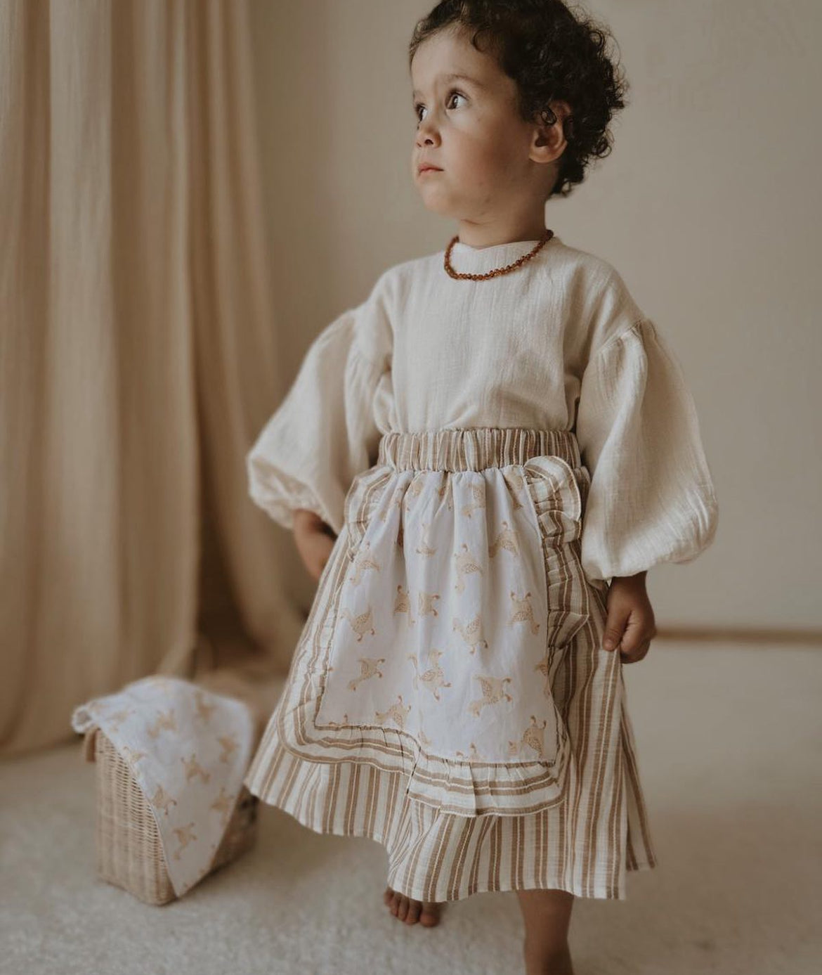 Farmhouse Style Skirt for Girls (Ages 2–6) – Rustic Chicken and Goose Print Apron Skirt
