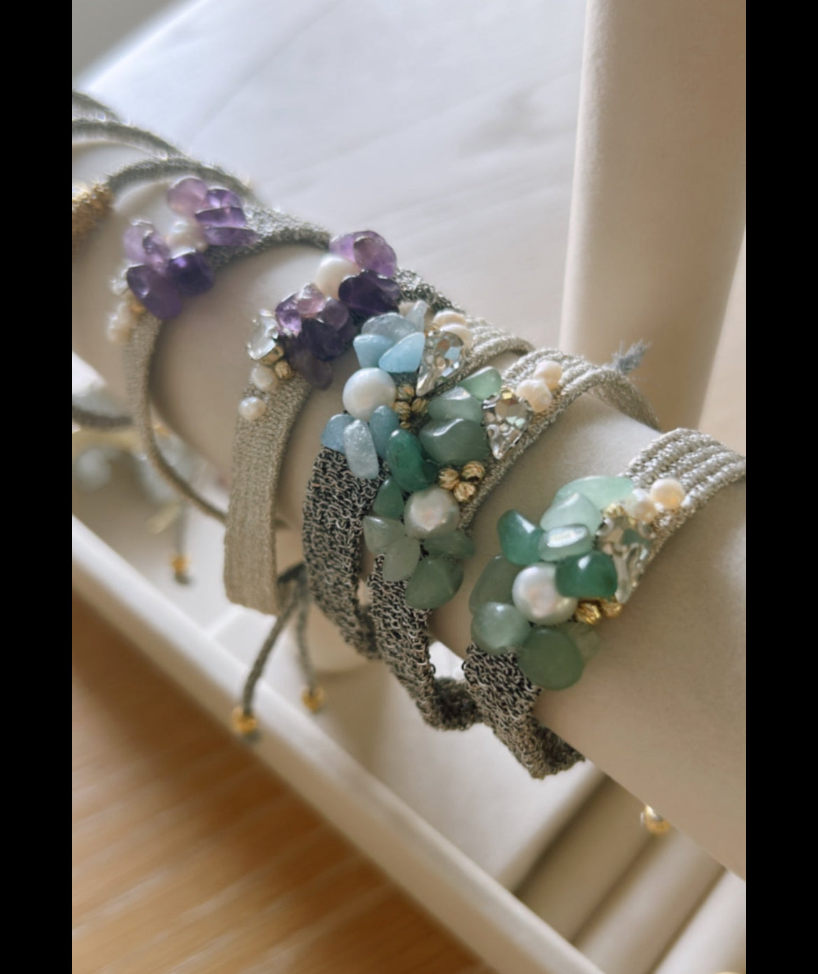 Handmade Bracelet with Raw Chains and Stones-Mom Unique Gift