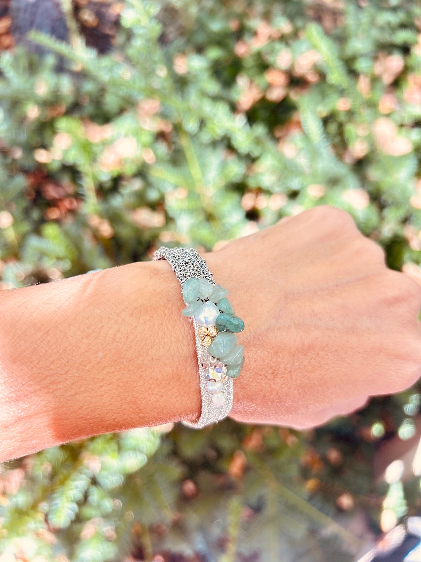Handmade Bracelet with Raw Chains and Stones-Mom Unique Gift