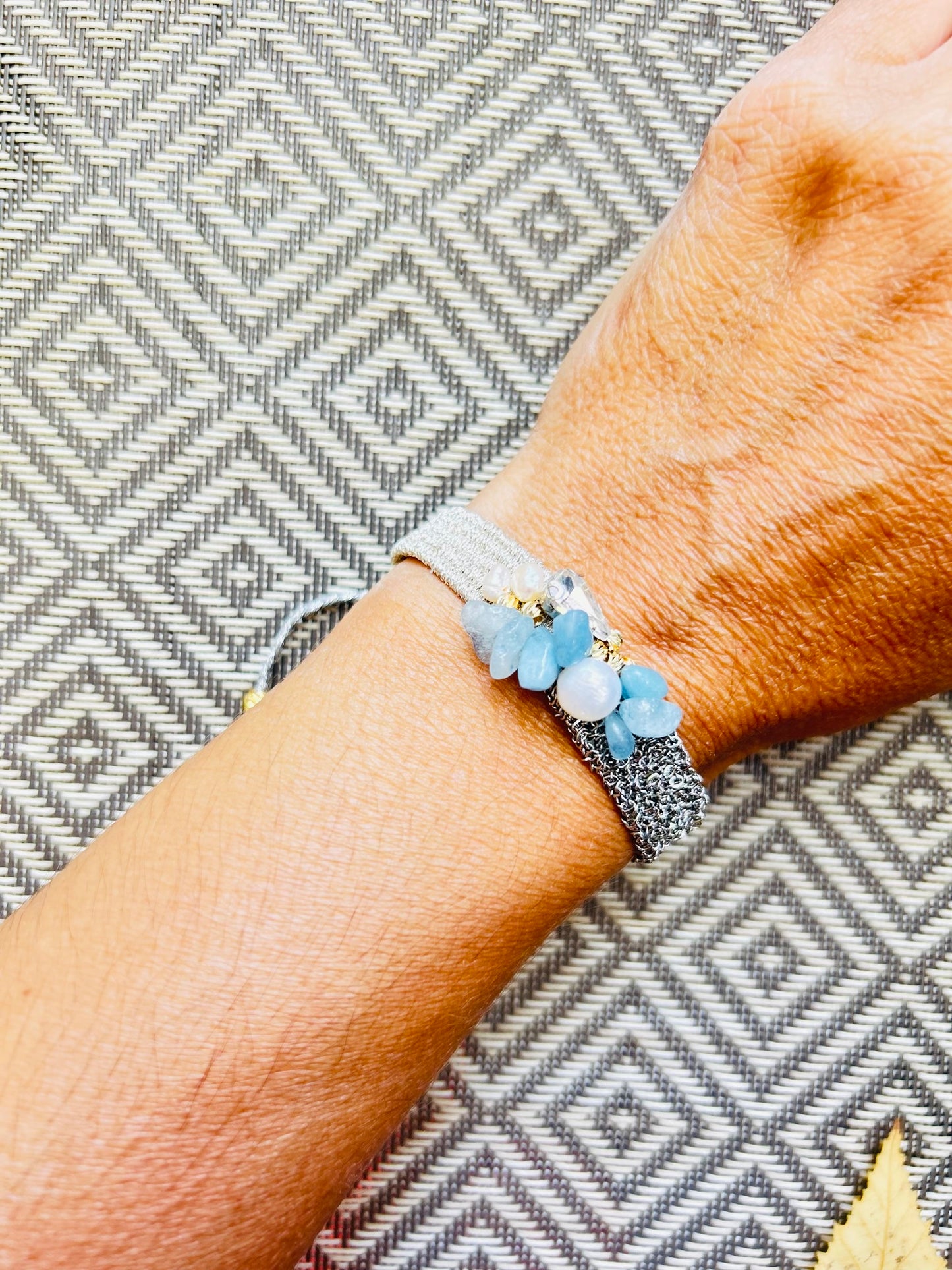 Handmade Bracelet with Raw Chains and Stones-Mom Unique Gift