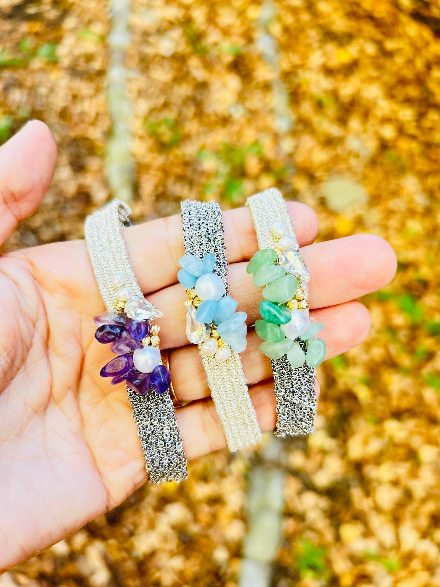 Handmade Bracelet with Raw Chains and Stones-Mom Unique Gift