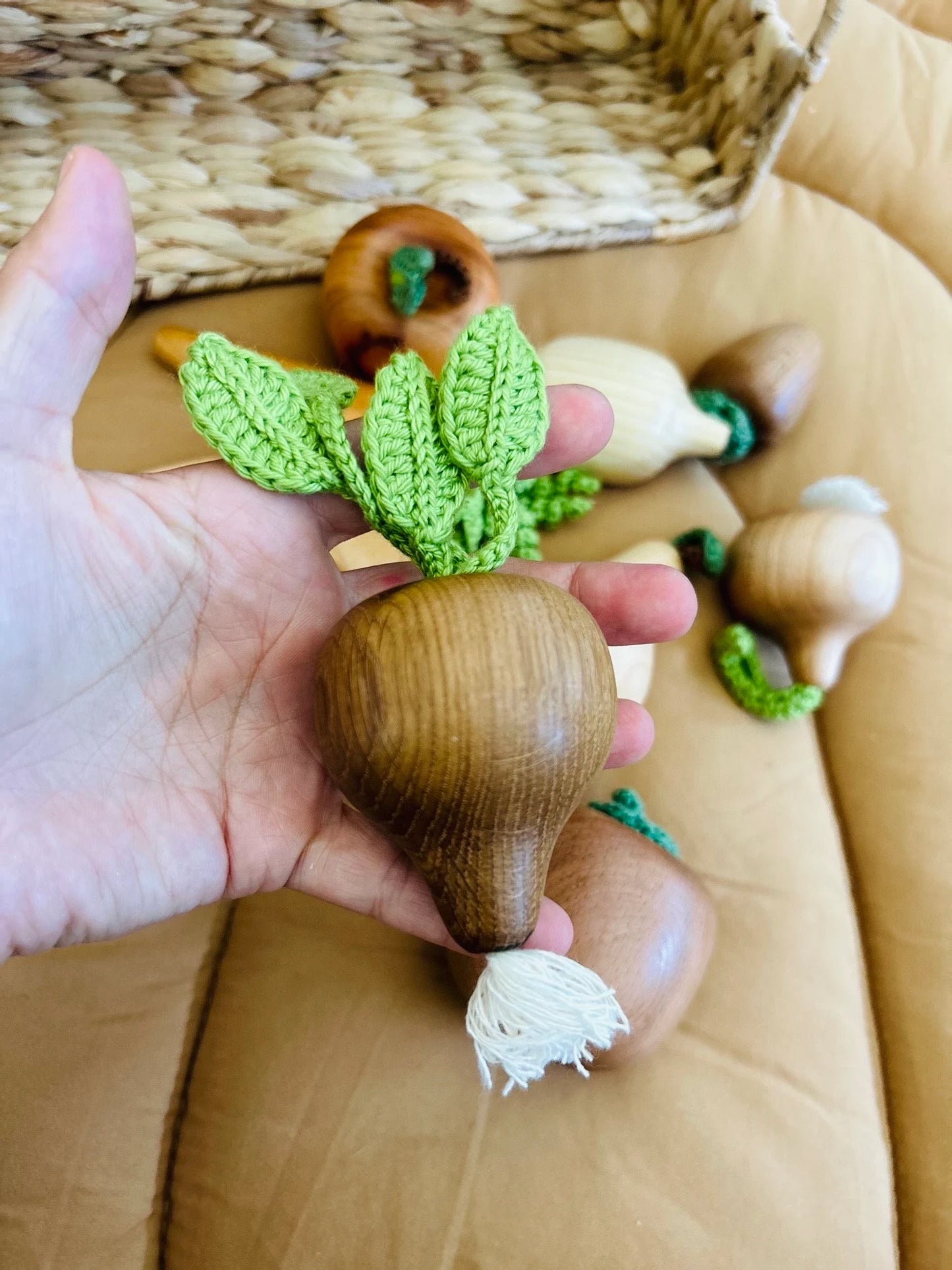 Handmade Wooden Vegatable & Fruit Set with Crochet Details