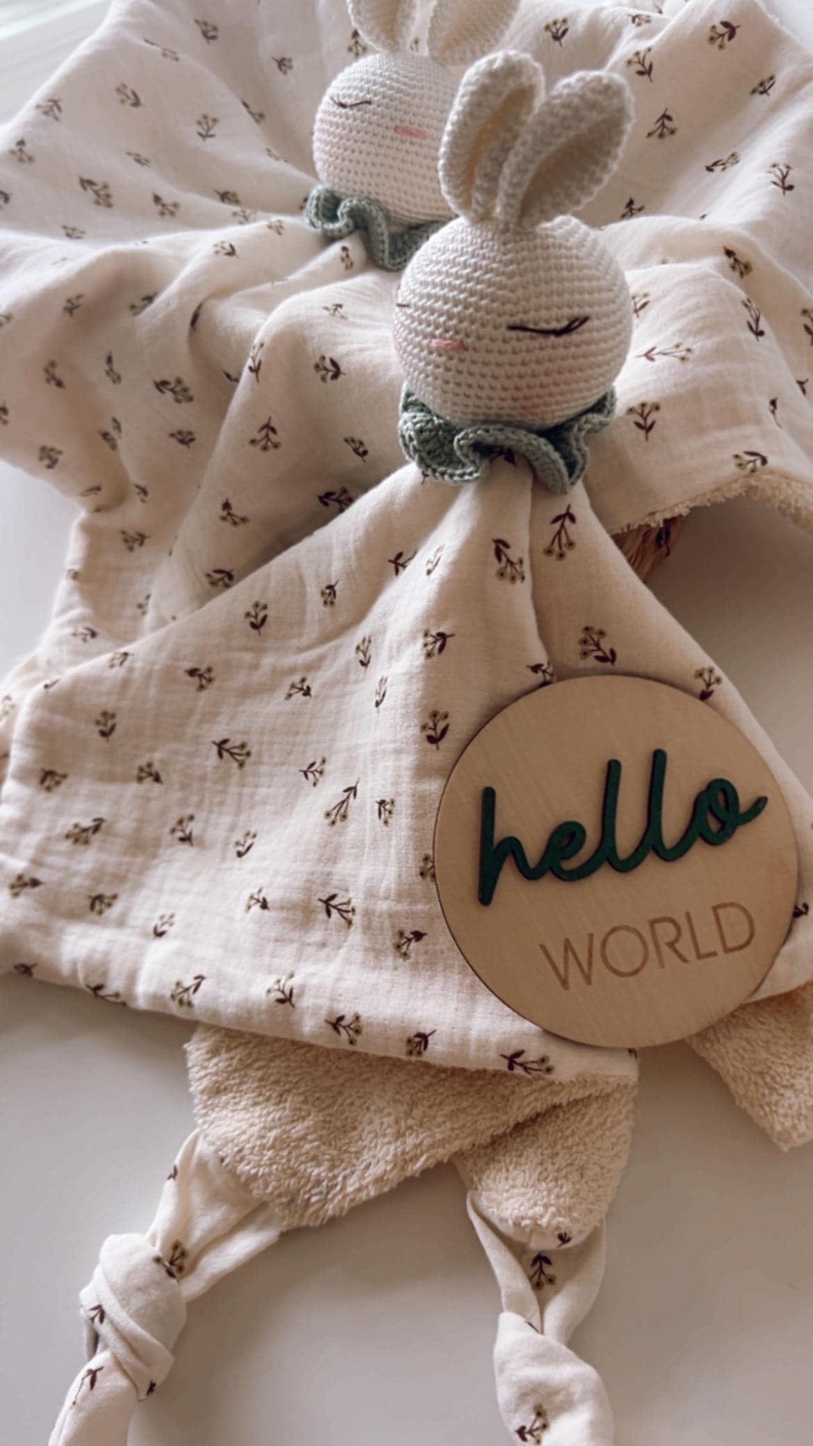 Gift for Newborn, Heirloom Crochet Lovey Security Blanket in Bunny, Bunny Lovey