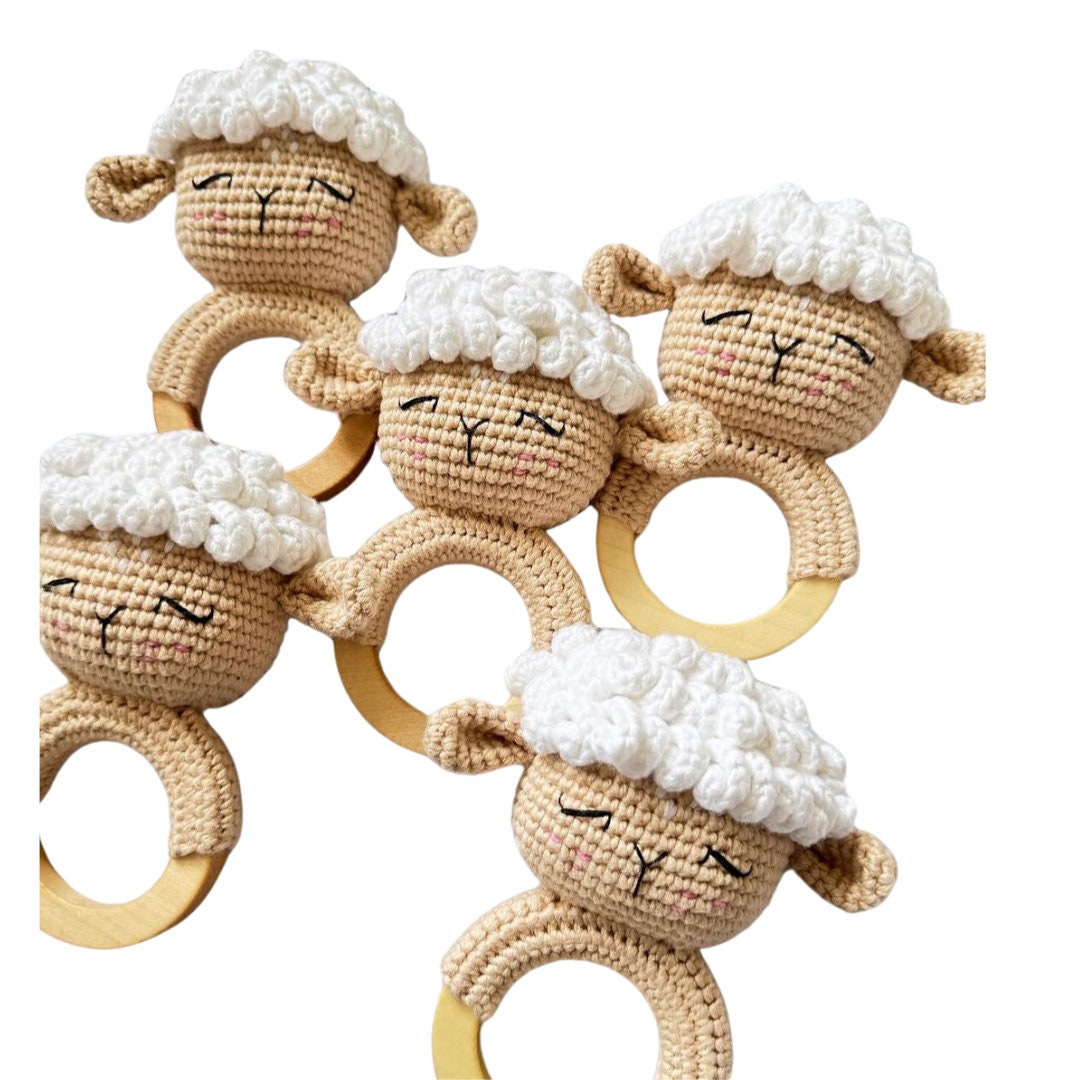 Crochet Lamb Rattle – Organic Cotton Baby Toy
