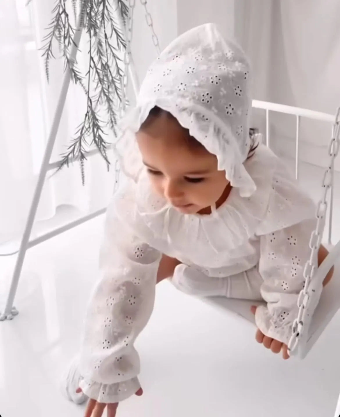 Peter Pan Collar Romper Outfit with Bonnet