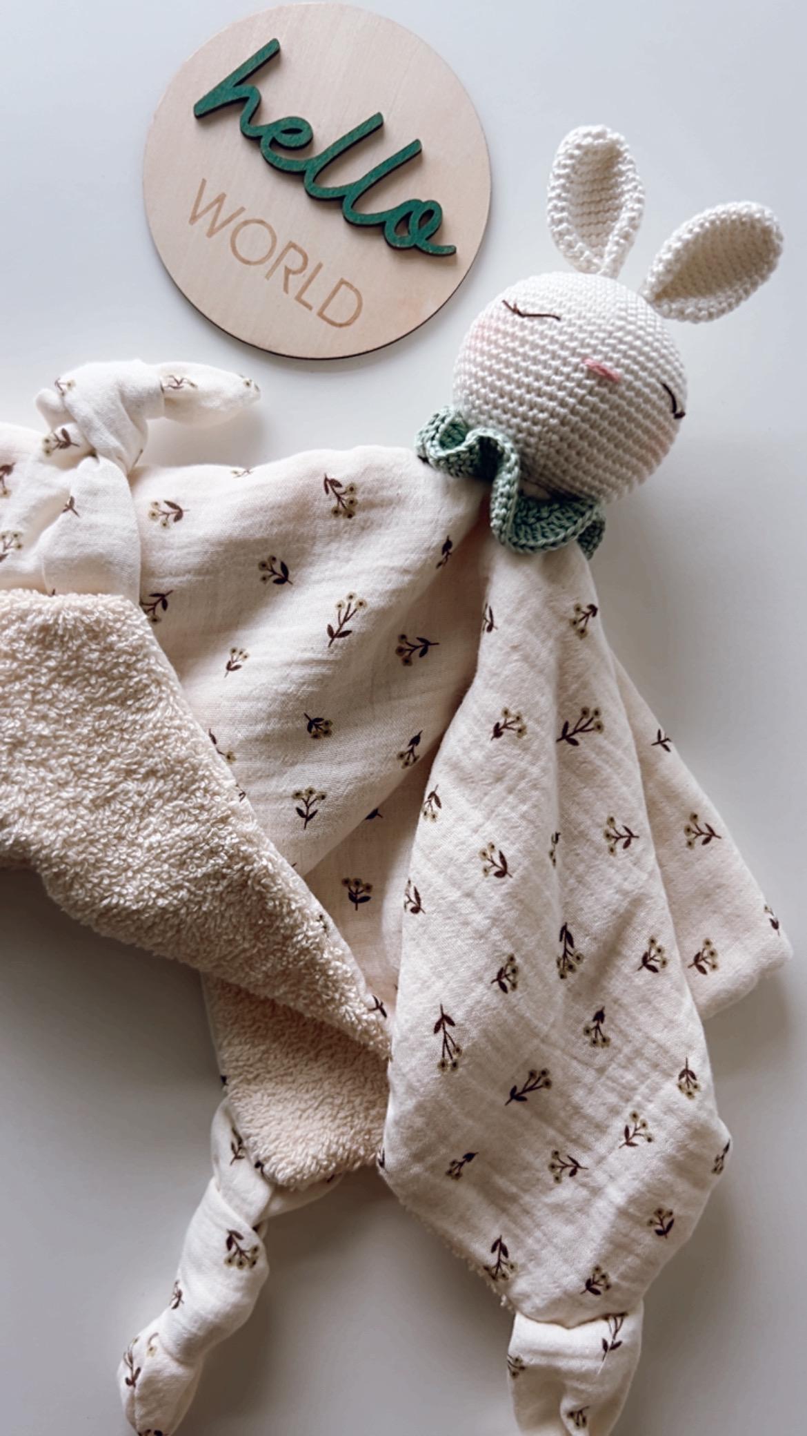 Gift for Newborn, Heirloom Crochet Lovey Security Blanket in Bunny, Bunny Lovey