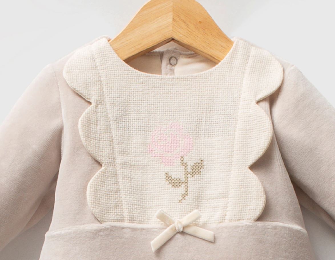 Baby Girl Embroidered Romper โ Cream Beige