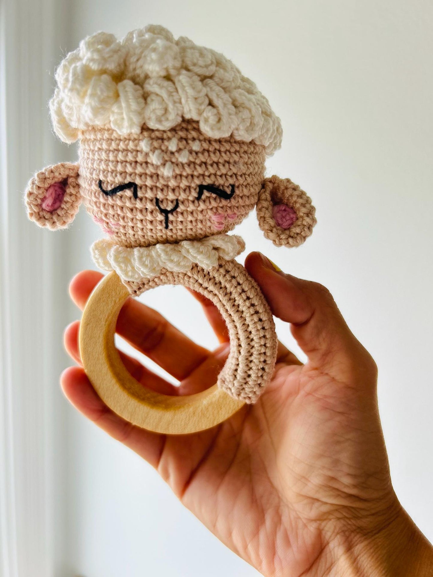 Crochet Lamb Rattle – Organic Cotton Baby Toy
