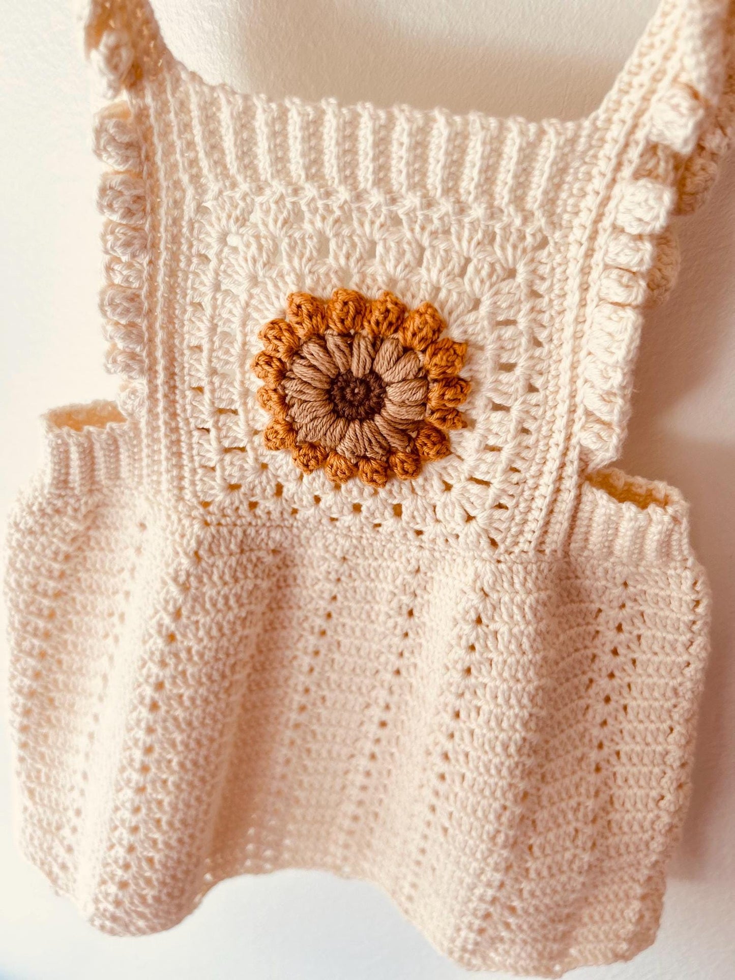Crochet Baby Dress, Handmade Cotton Dress, Soft Sunflower Dress for Baby