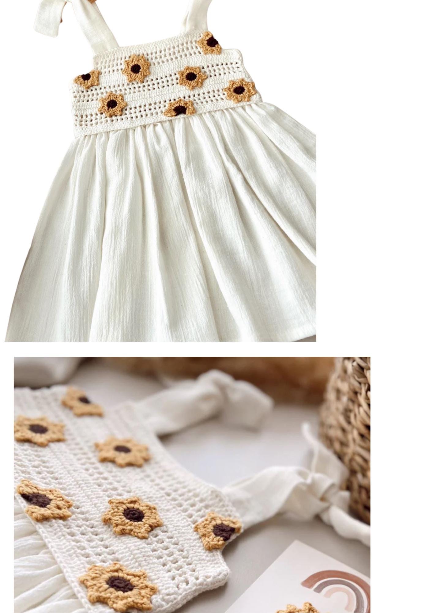 Linen and Crochet Handmade Baby Dress, Organic Island Dress, Summer Dress Baby