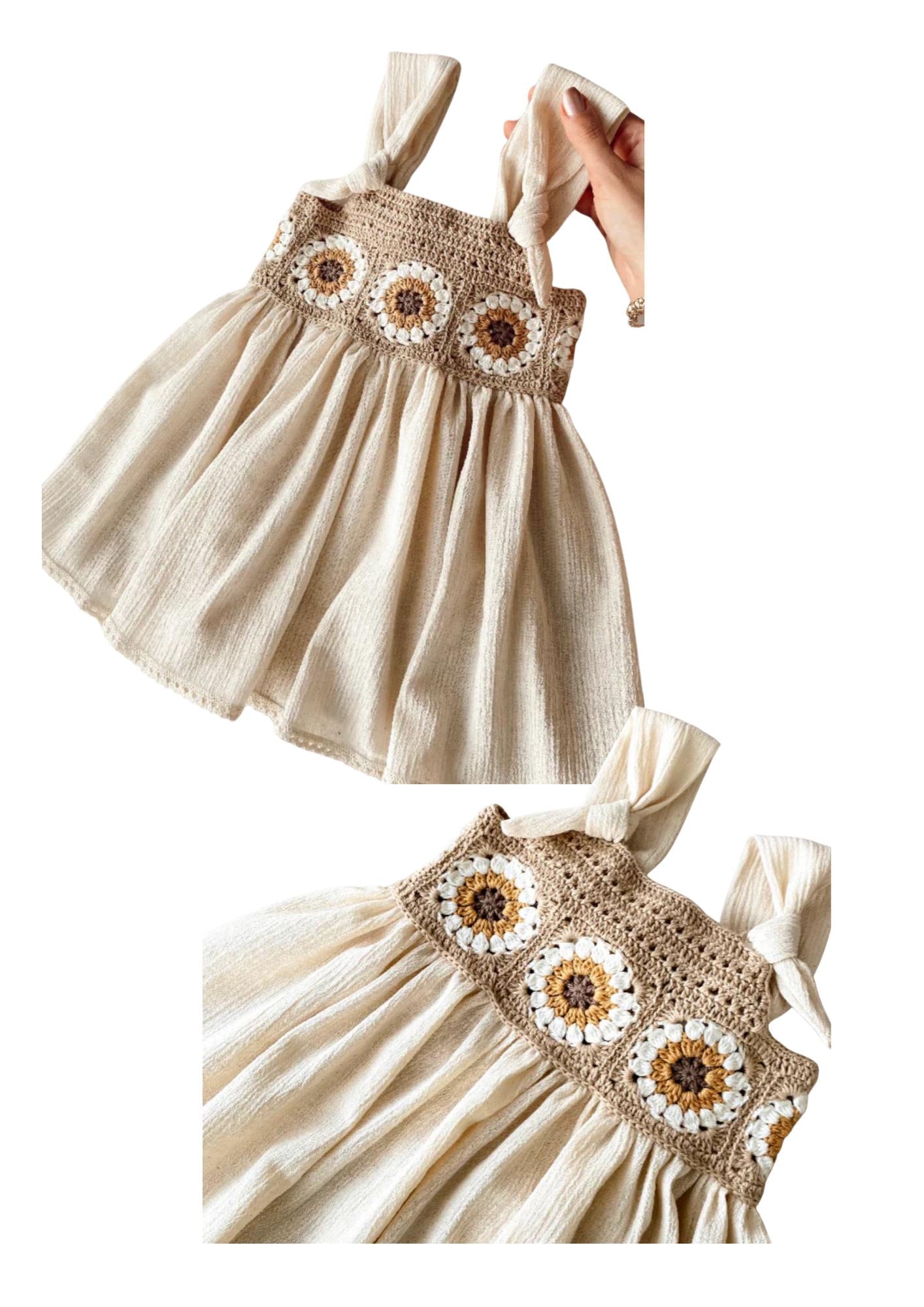Linen and Crochet Handmade Baby Dress, Organic Island Dress, Summer Dress Baby