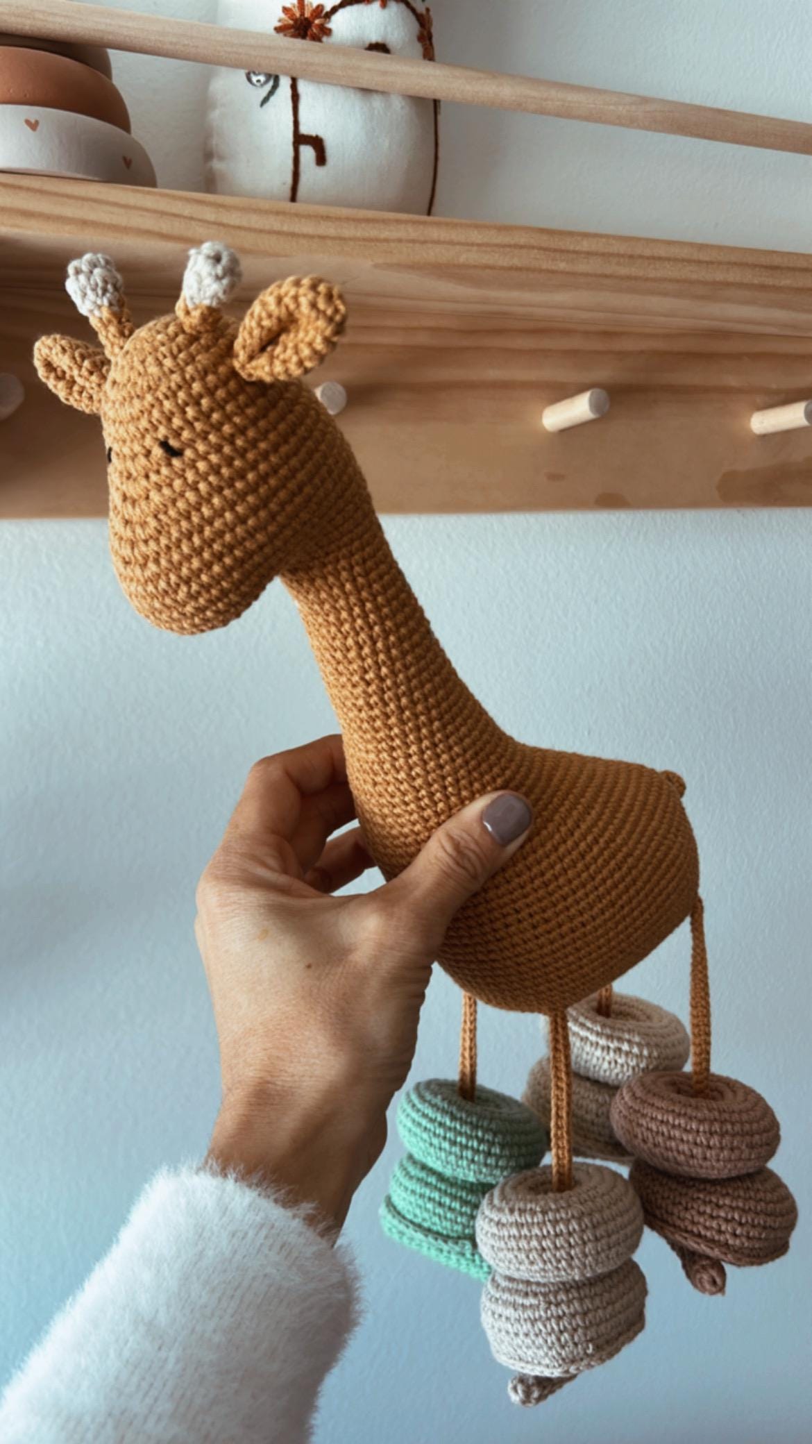 Giraffe Threading Toy – Handmade Crochet Montessori Baby Gift, Soft Crochet Lacing Toy for Babies