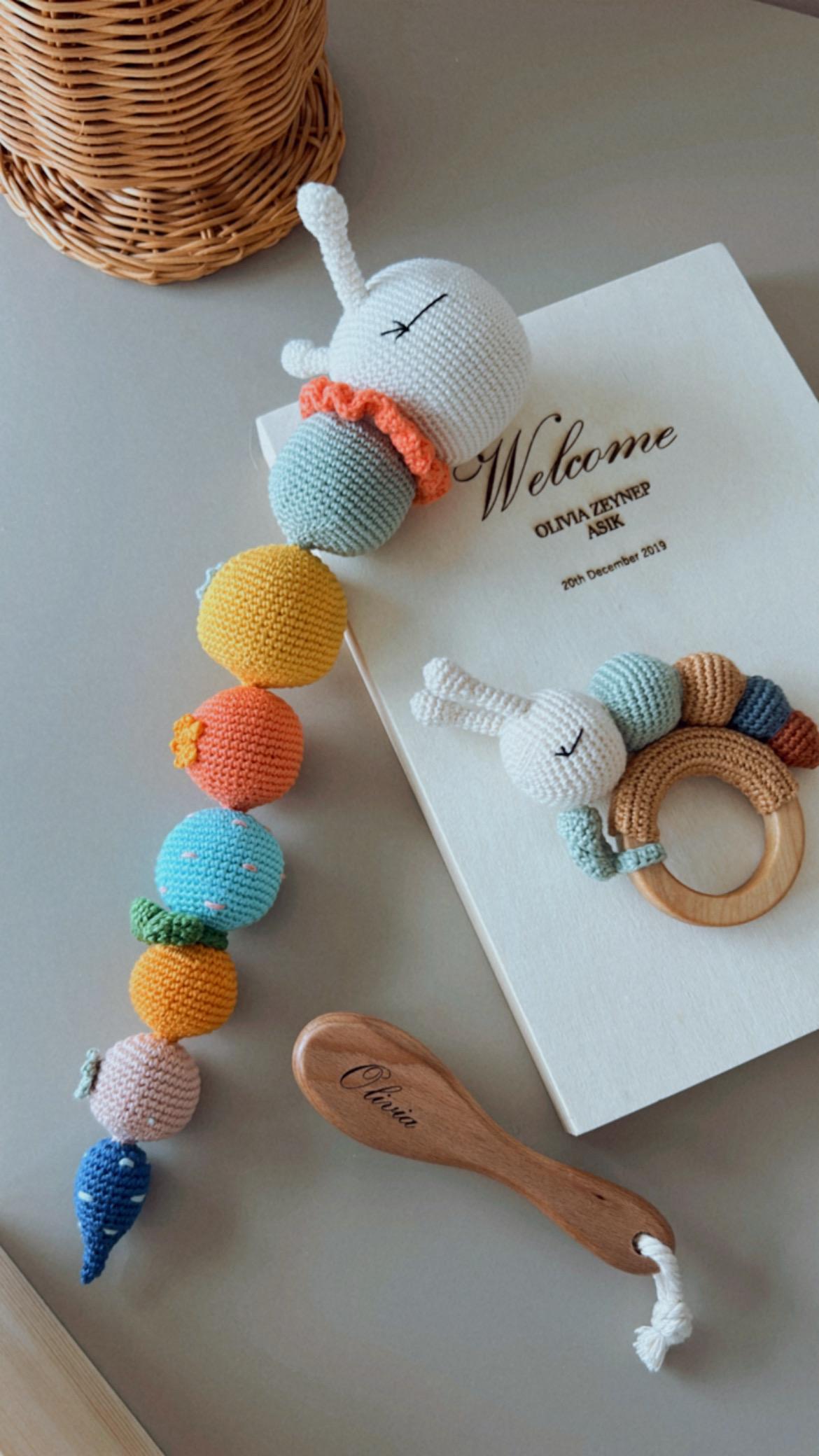Personalized Baby Gift Box, Customized Baby Keepsake Box, Crochet Caterpillar Set