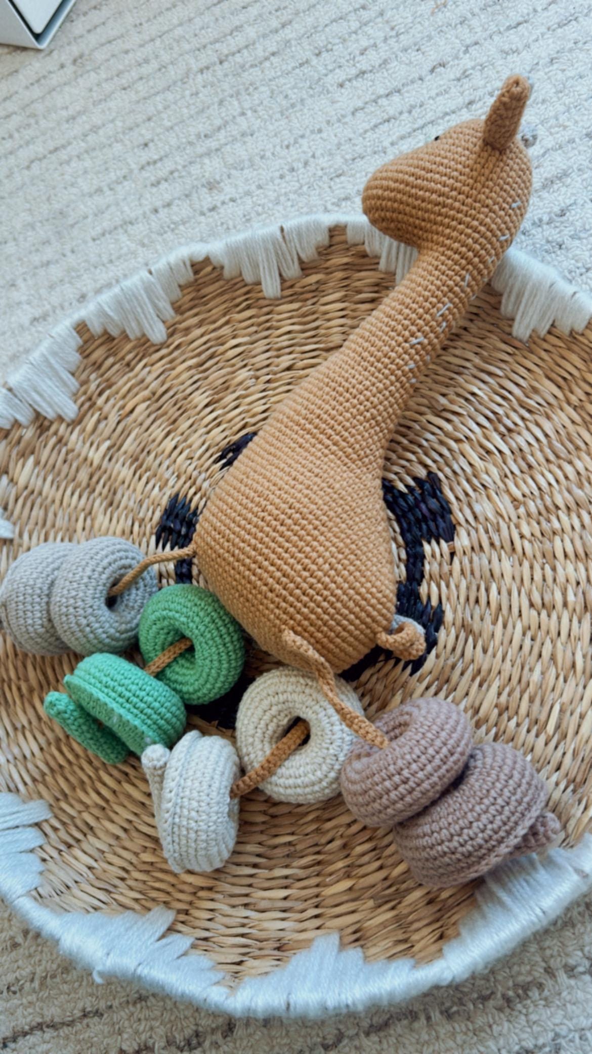 Giraffe Threading Toy – Handmade Crochet Montessori Baby Gift, Soft Crochet Lacing Toy for Babies