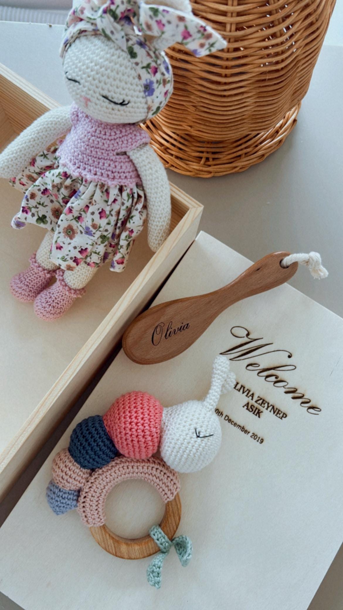 Personalized Baby Gift Box, Customized Baby Keepsake Box, Baby Girl Gift Box with Bunny Doll