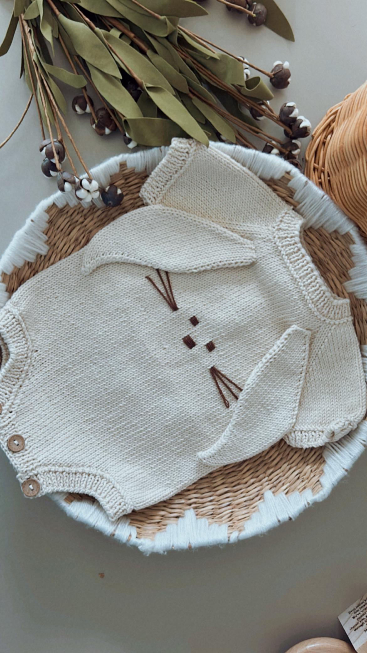 Knitted Bunny Baby Romper – Handmade Heirloom Outfit for Newborns (0–6 Months)