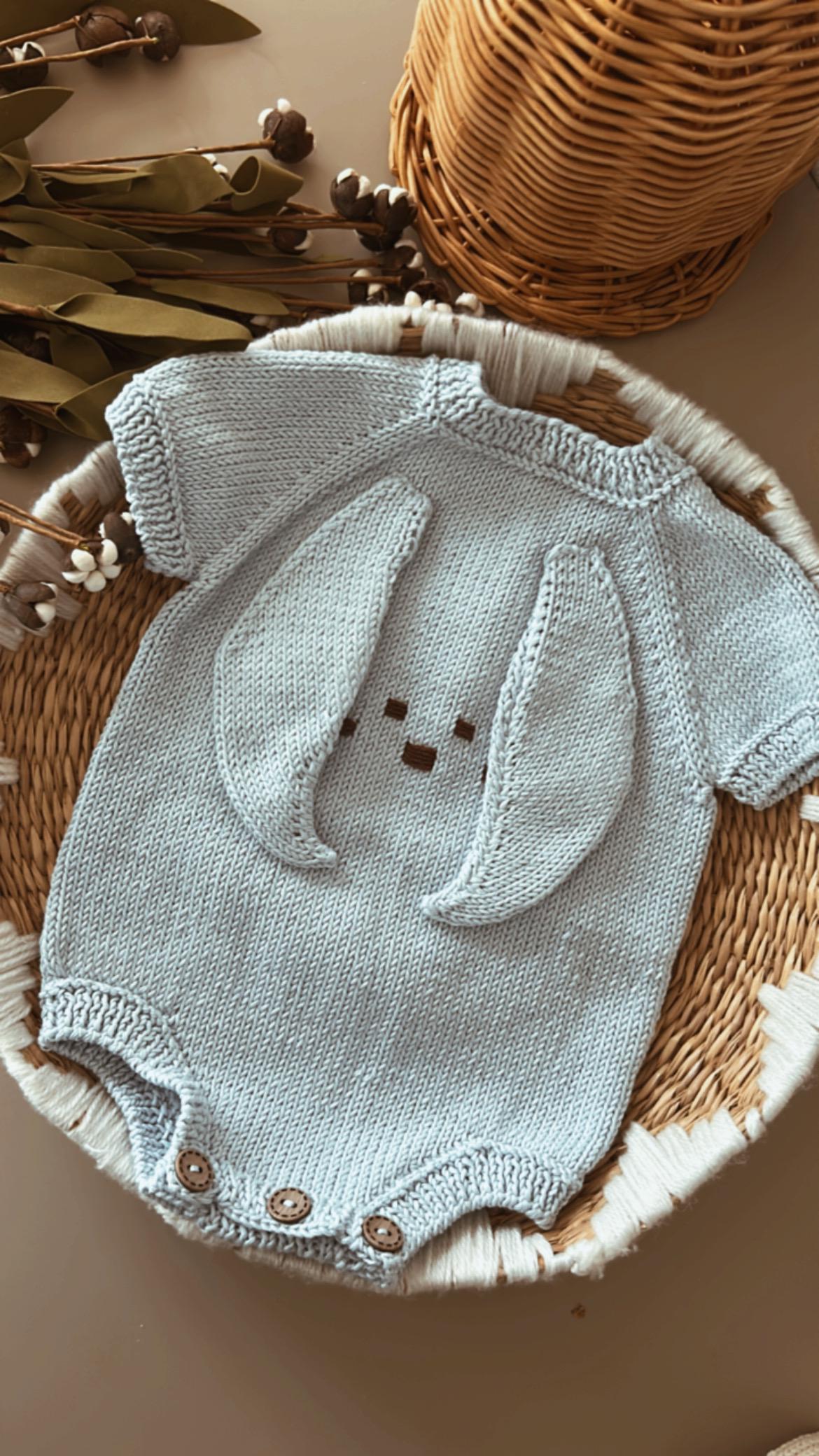 Knitted Bunny Baby Romper – Handmade Heirloom Outfit for Newborns (0–6 Months)