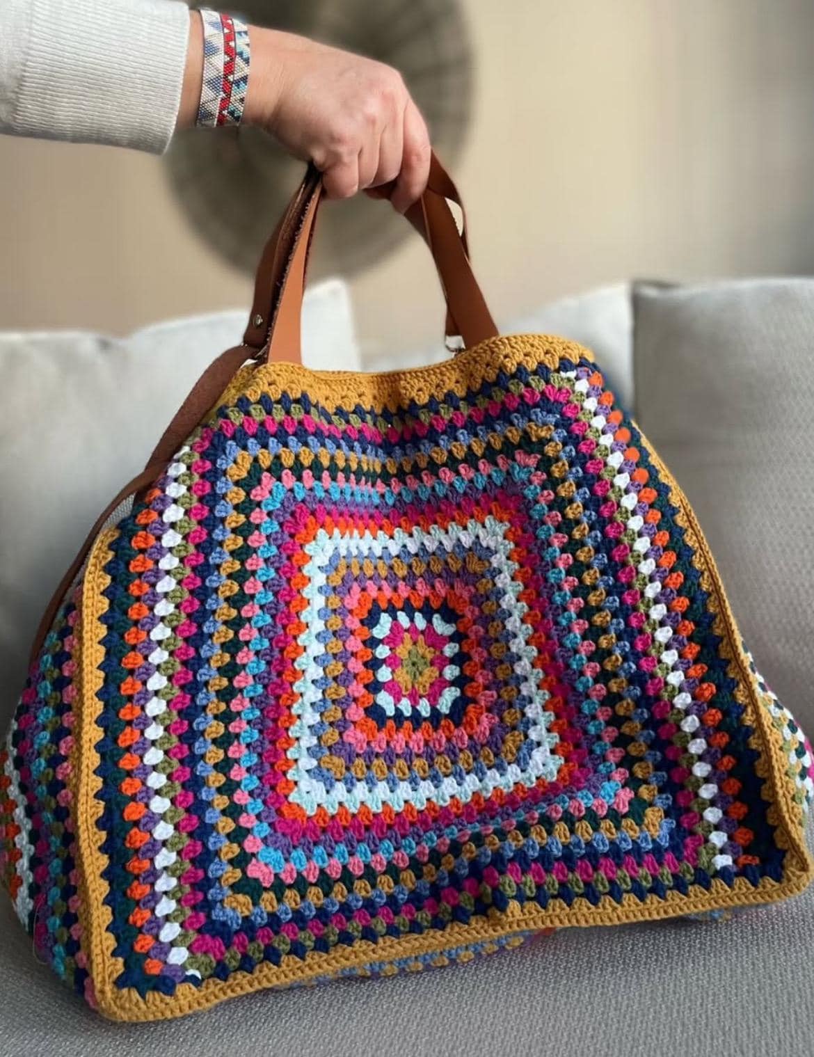 Handmade Granny Square Tote Bag, Weekend Granny Bag, Extra Large Bag, Mom Bag