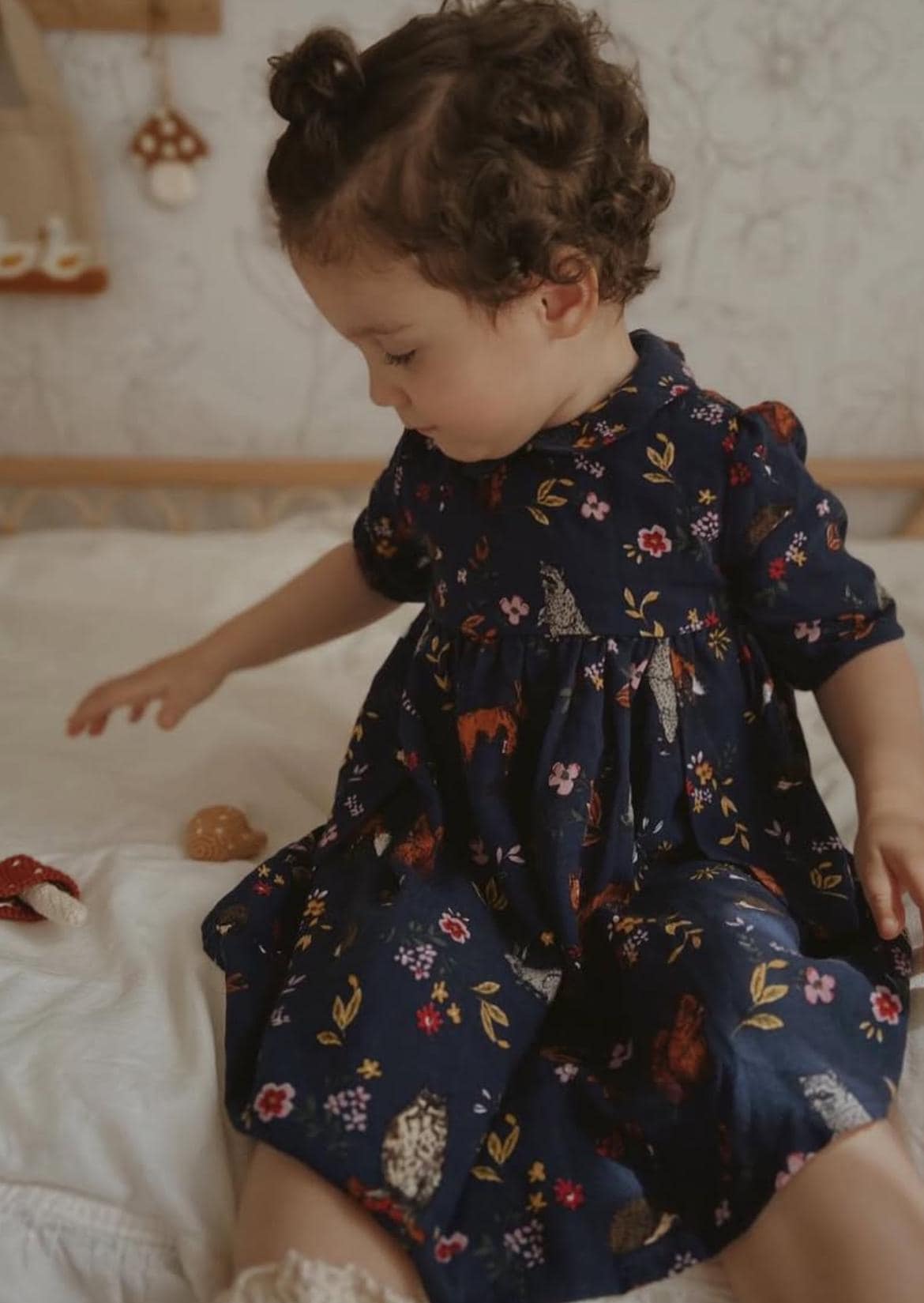 Woodland Animal Print Dress – Toddler & Girls Medium Sleeve Dress 3-4 Years