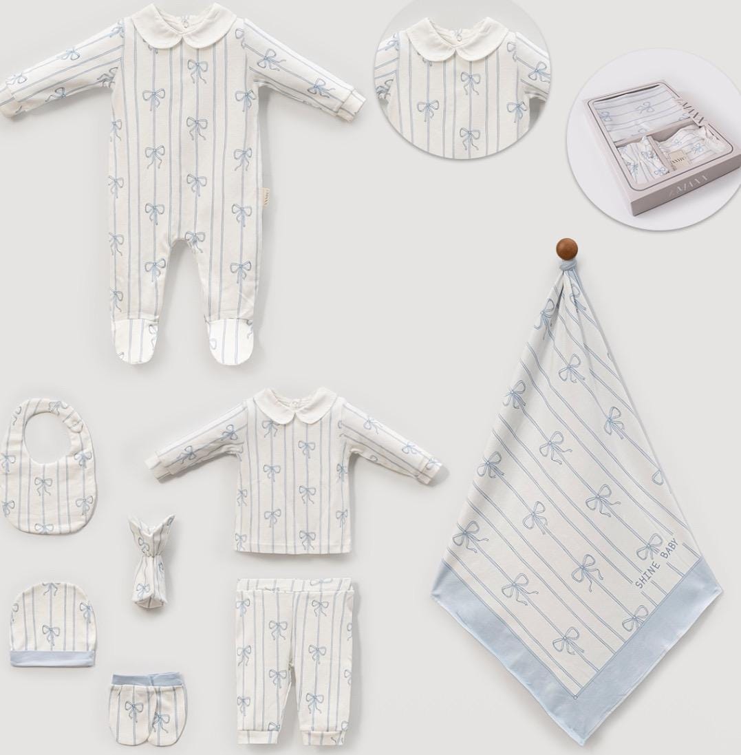 Baby Boy Girl Coming Home Outfit Set – Blue Bow - Pink Bow Newborn Clothes, Soft Cotton Layette, Infant Gift & Photo Prop