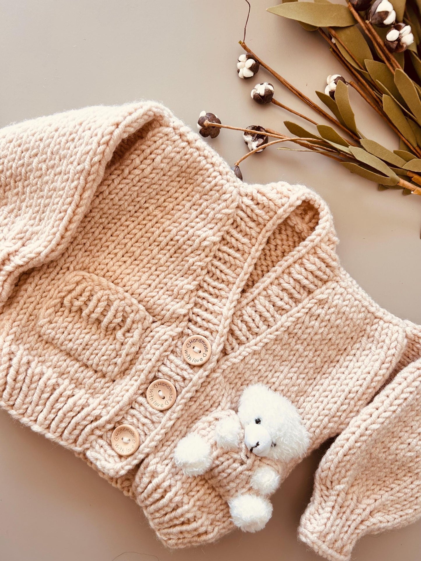 Handmade Baby Cardigan – Handmade Baby Knit Sweater, Baby Shower Gift, Baby Outfit (6-12M)
