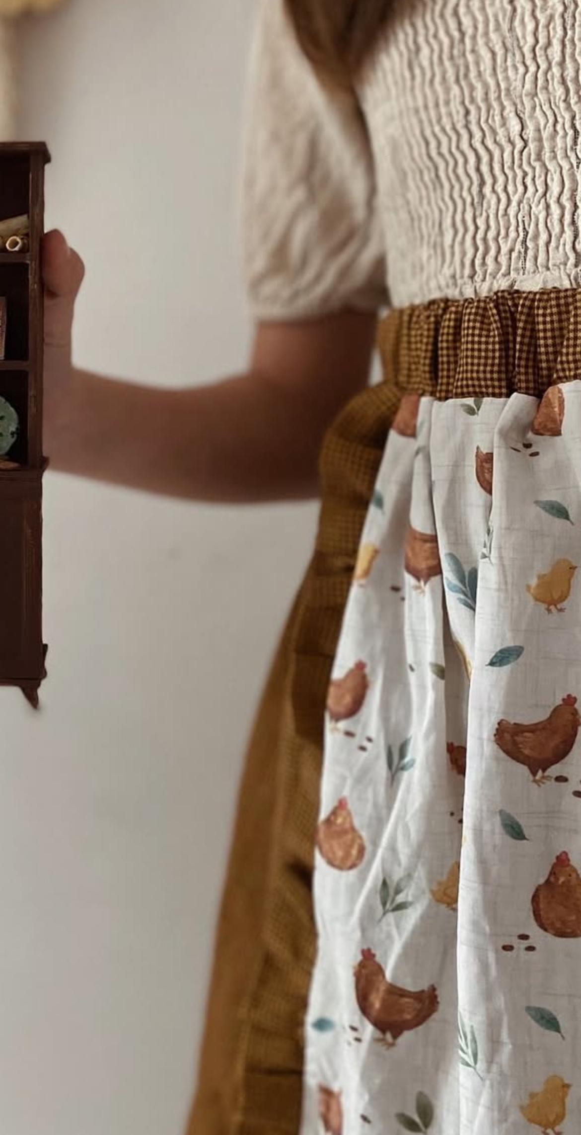 Farmhouse Style Skirt for Girls (Ages 2–6) – Rustic Chicken and Goose Print Apron Skirt