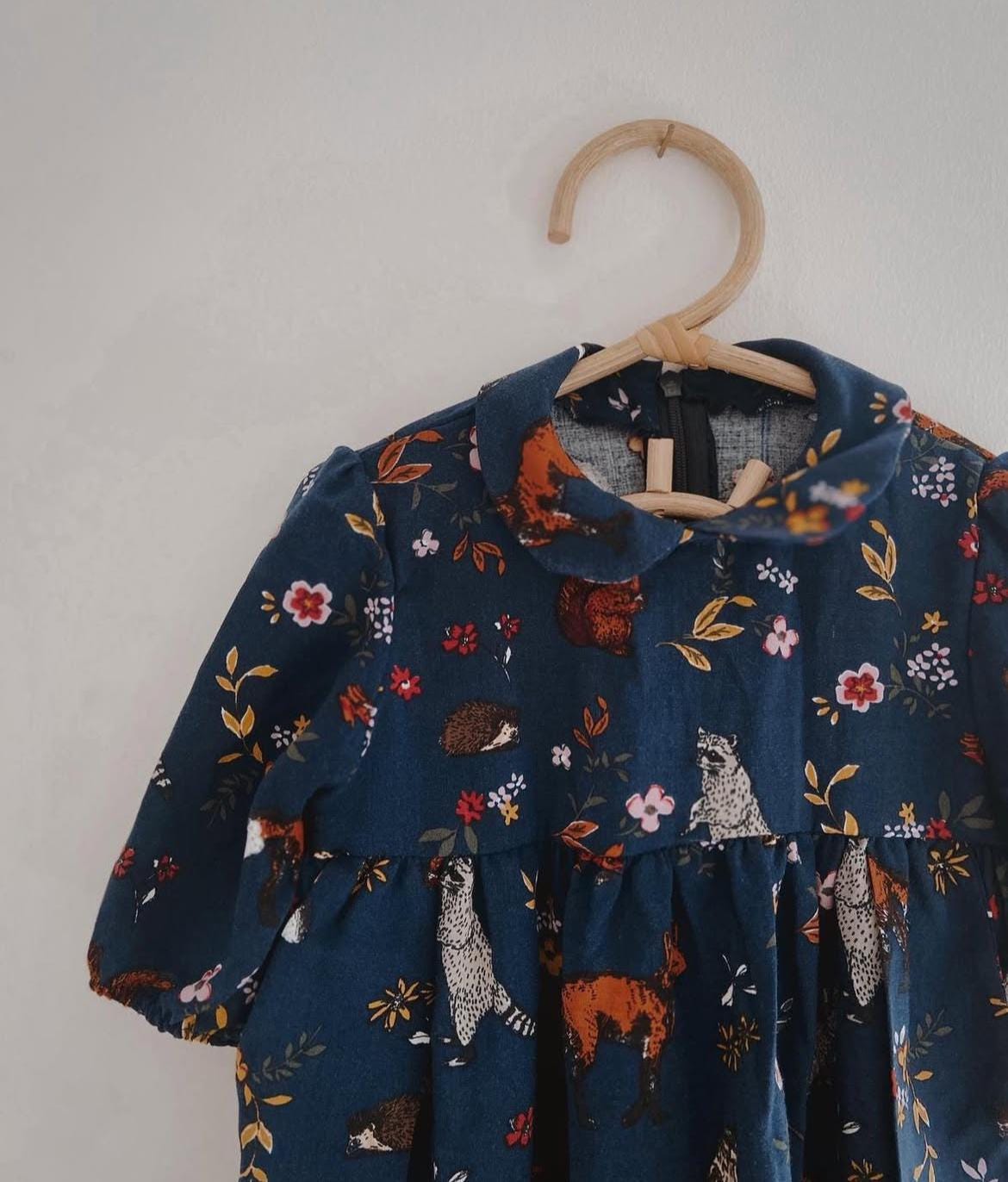 Woodland Animal Print Dress – Toddler & Girls Medium Sleeve Dress 3-4 Years